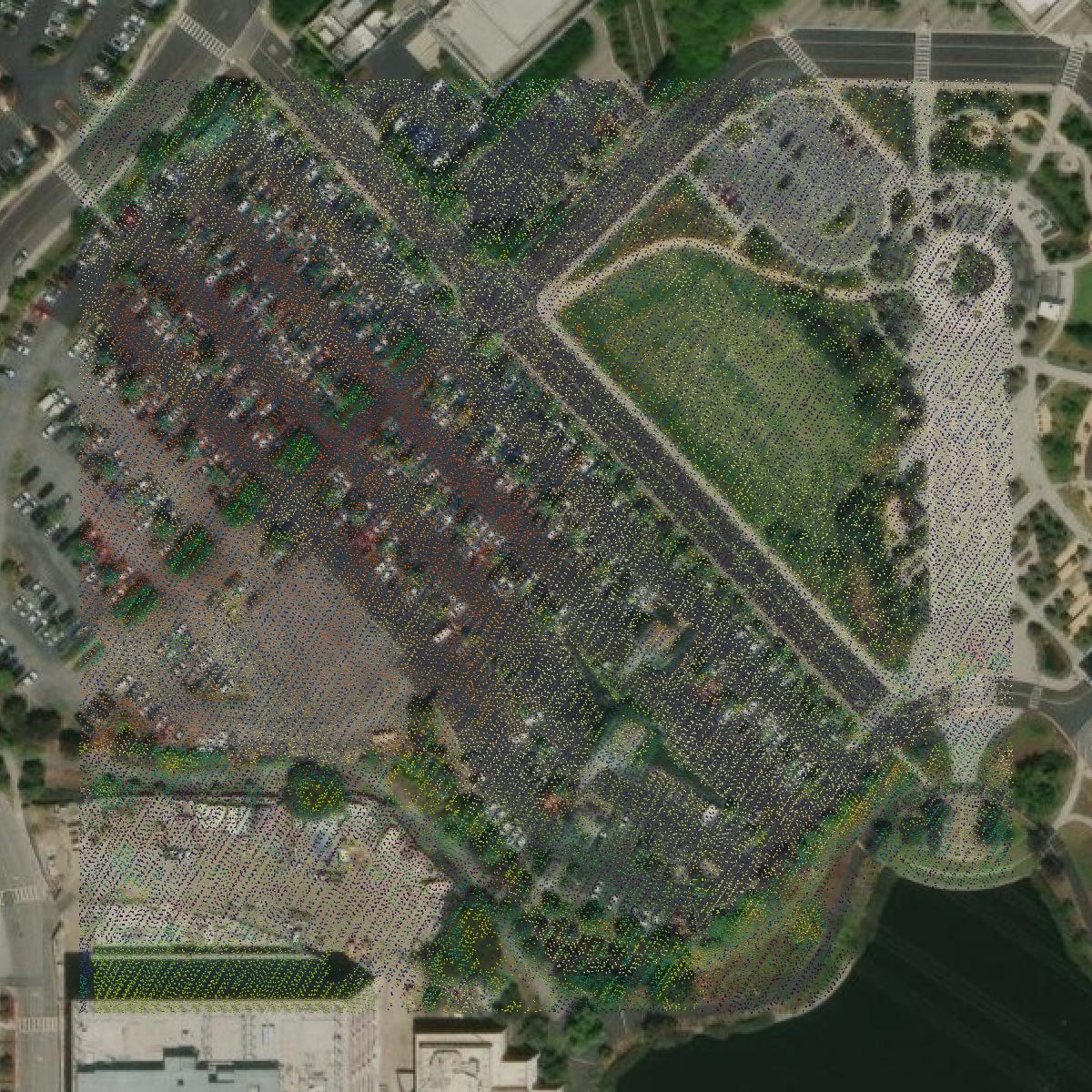 This image shows a LiDAR point cloud in San Mateo County created using GIS data in Equator.
