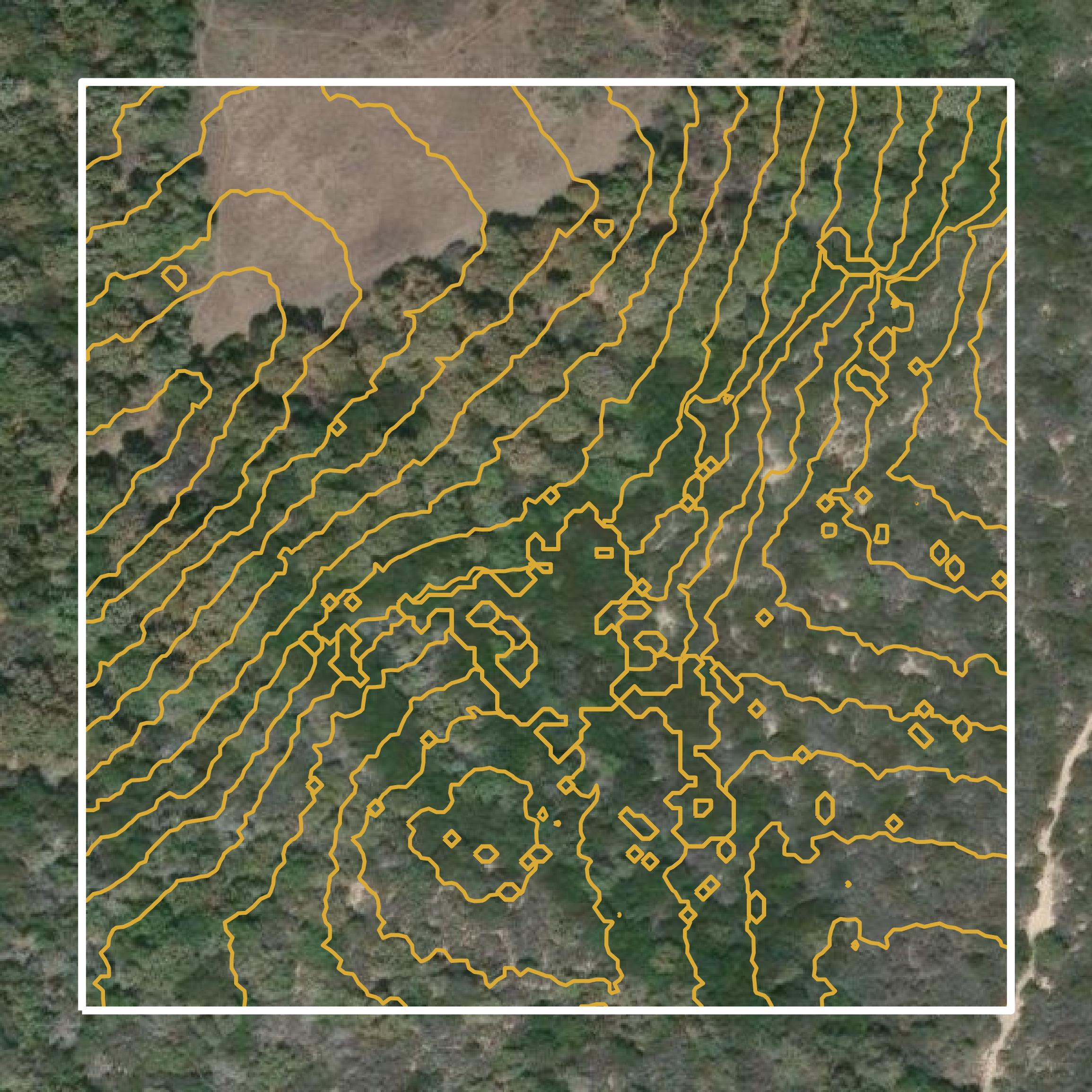 This image shows a contour map in Santa Barbara County created using GIS data in Equator.