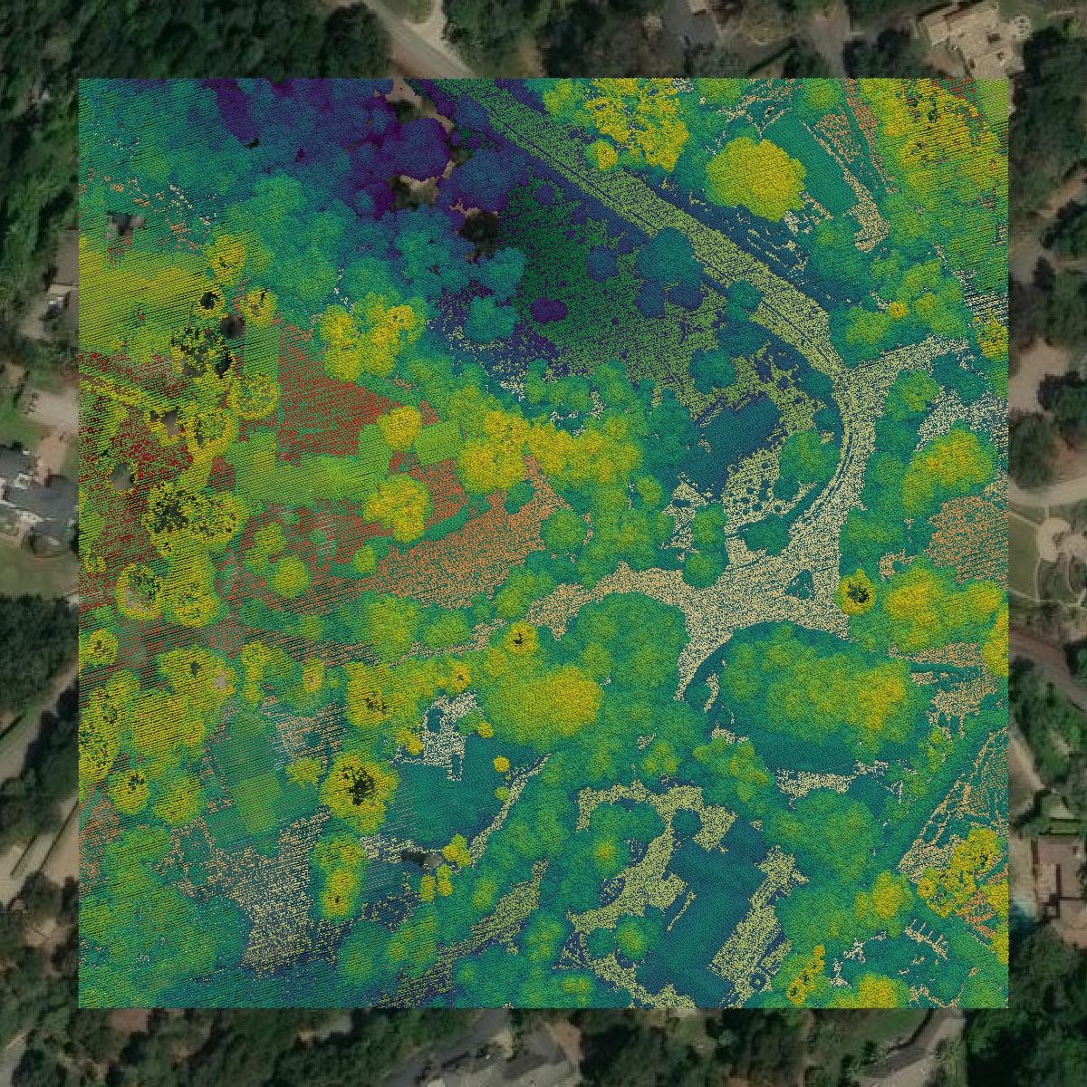 This image shows a LiDAR point cloud in Santa Barbara County created using GIS data in Equator.