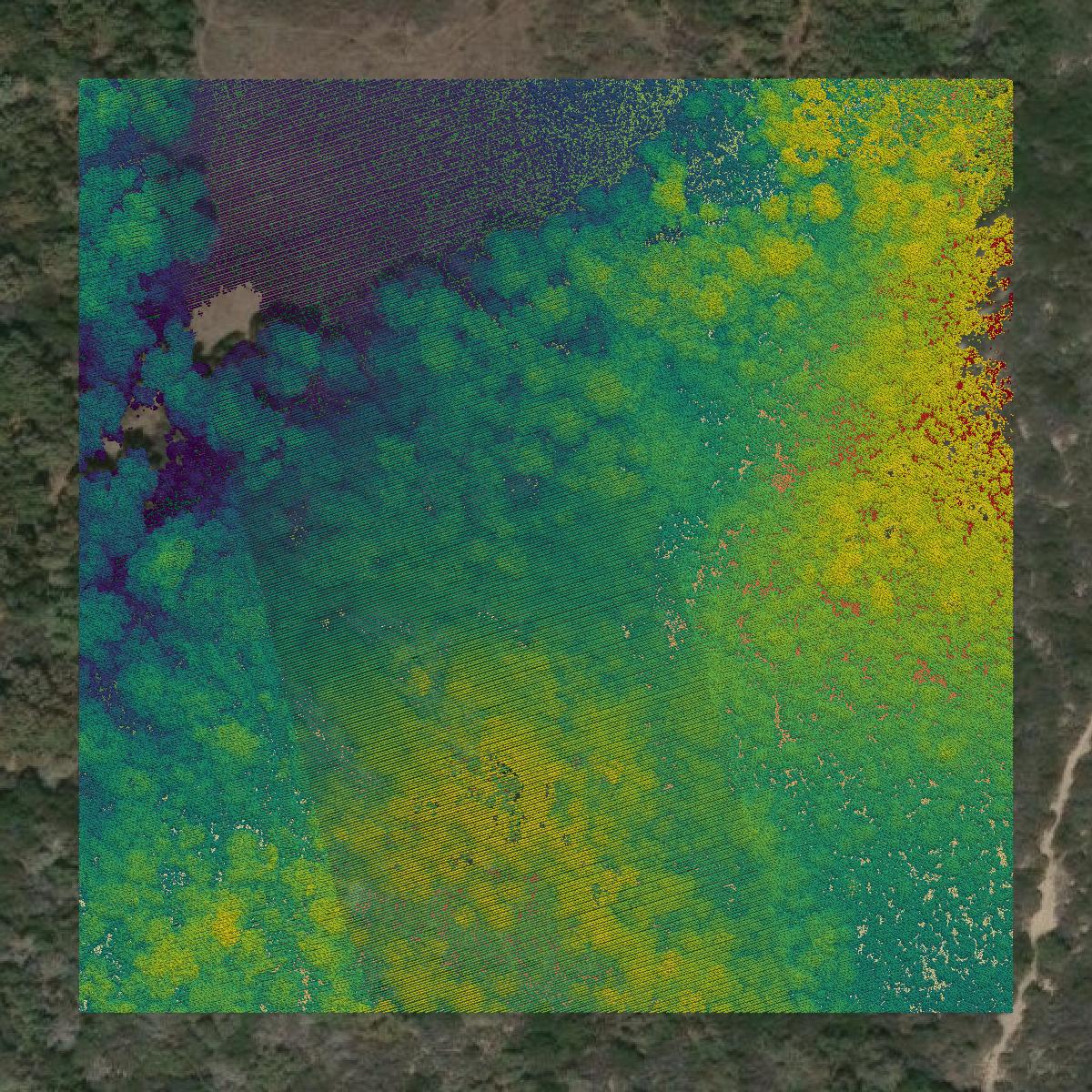 This image shows a LiDAR point cloud in Santa Barbara County created using GIS data in Equator.
