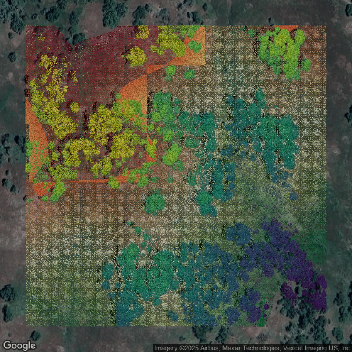 This image shows a LiDAR point cloud in Santa Clara County created using GIS data in Equator.