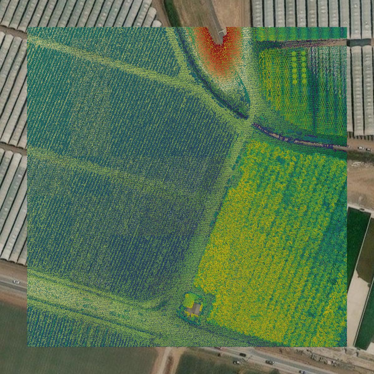 This image shows a LiDAR point cloud in Santa Cruz County created using GIS data in Equator.