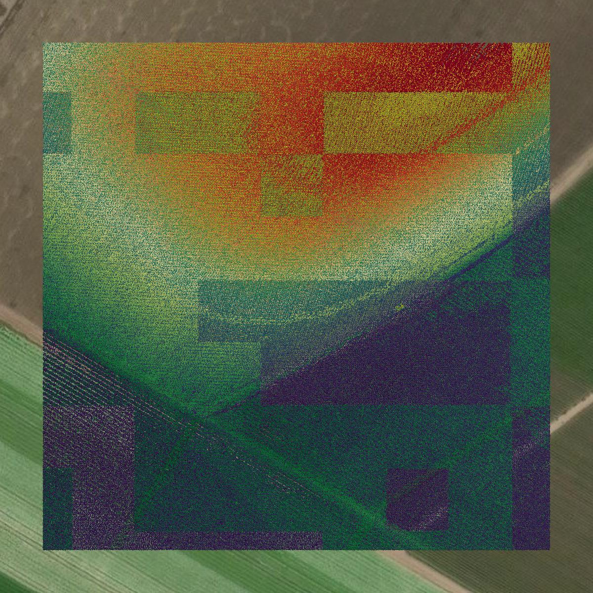 This image shows a LiDAR point cloud in Santa Cruz County created using GIS data in Equator.