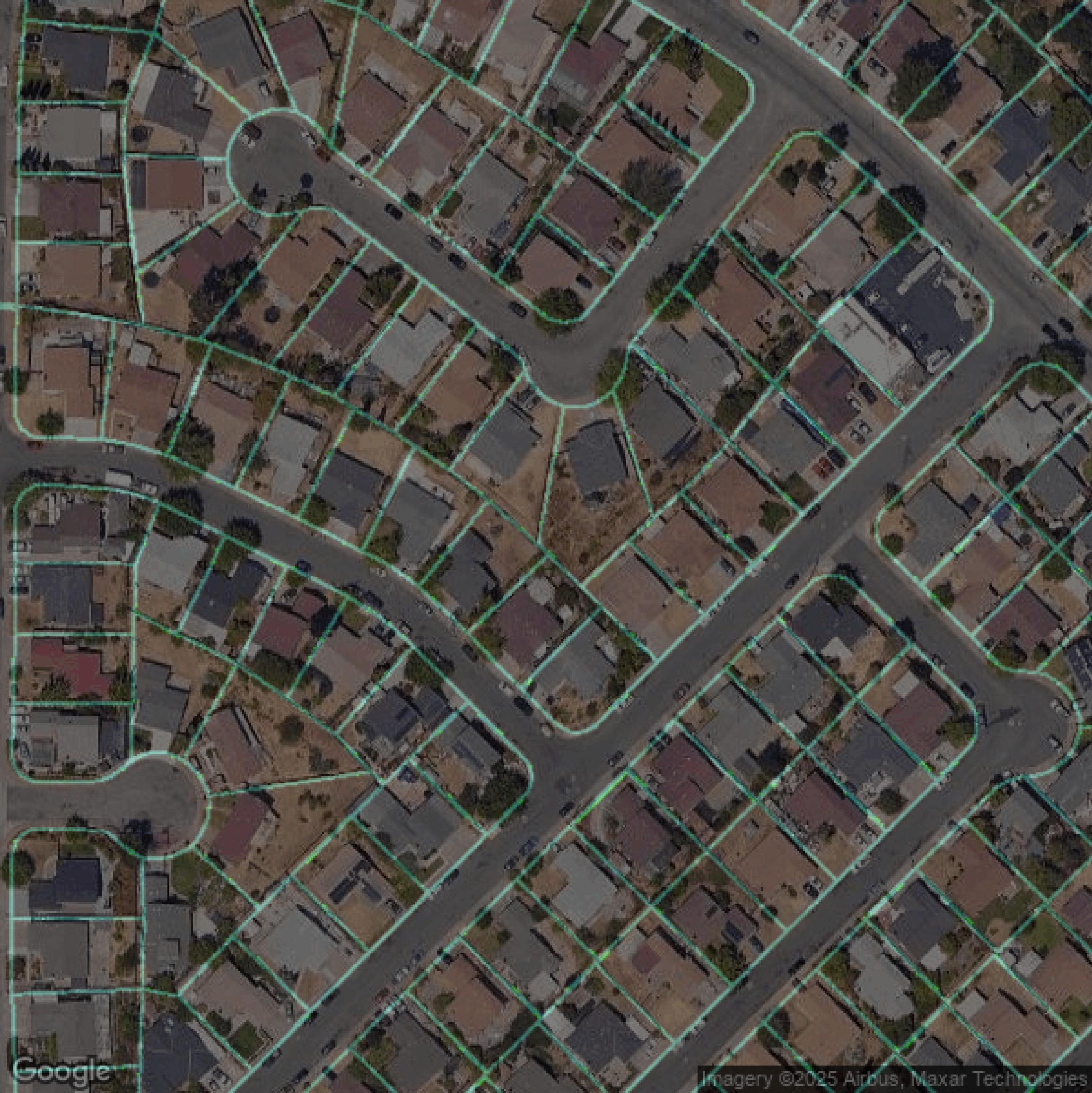 This image shows parcel data in Solano County created using GIS data in Equator.