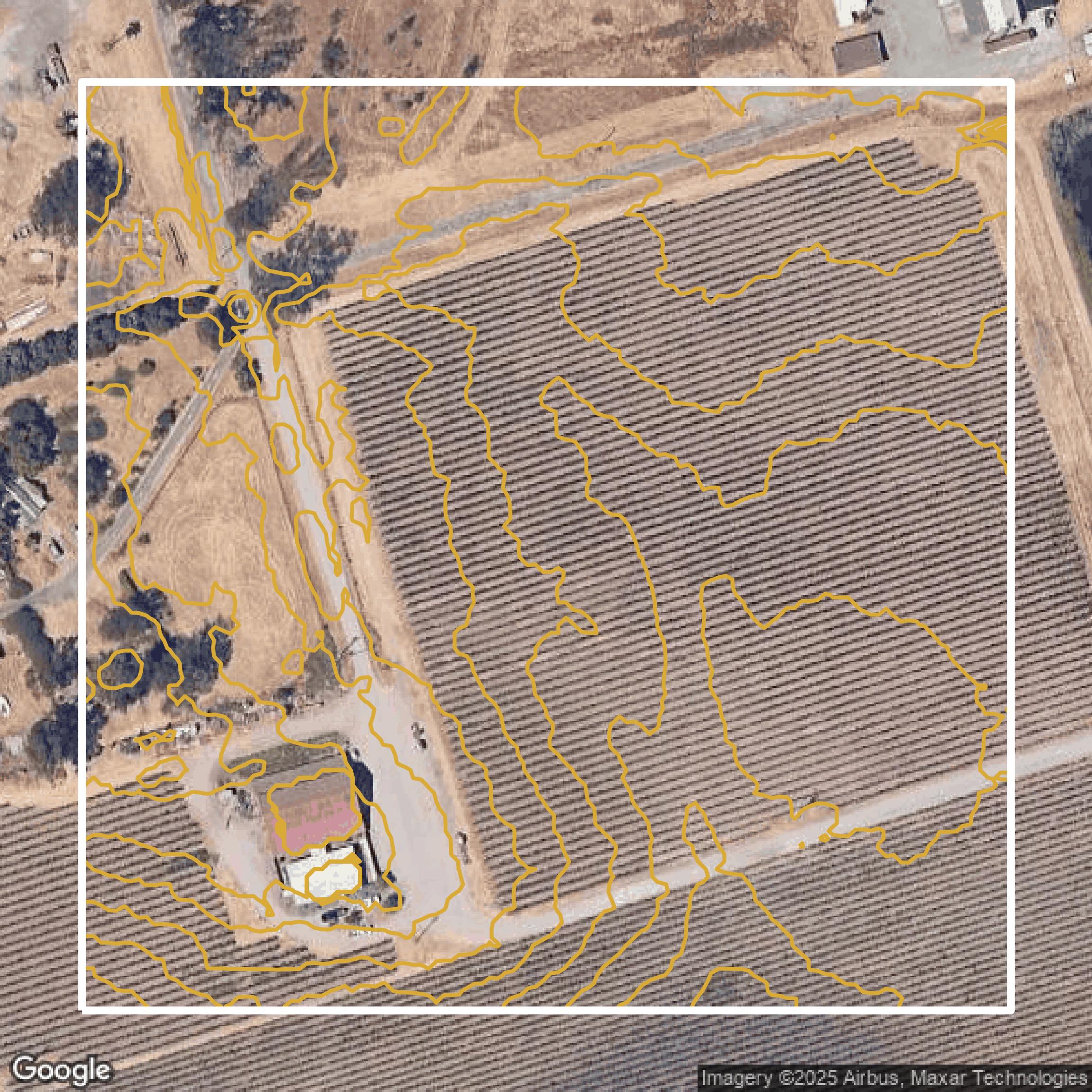 This image shows a contour map in Sonoma County created using GIS data in Equator.