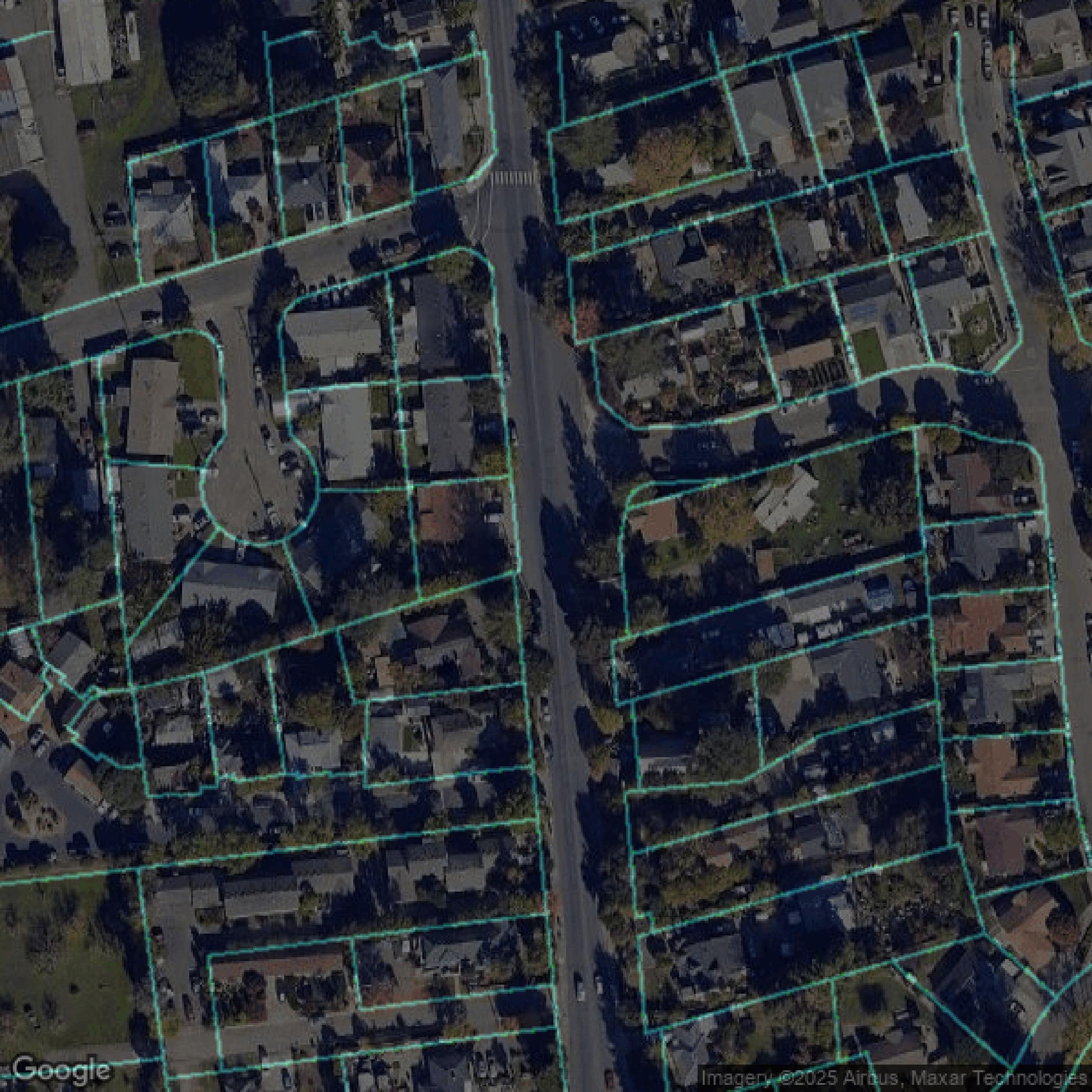 This image shows parcel data in Sonoma County created using GIS data in Equator.