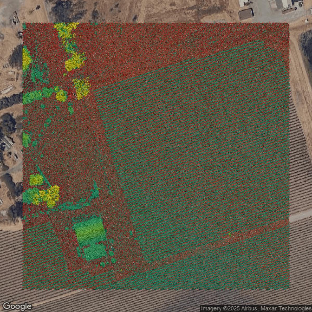 This image shows a LiDAR point cloud in Sonoma County created using GIS data in Equator.