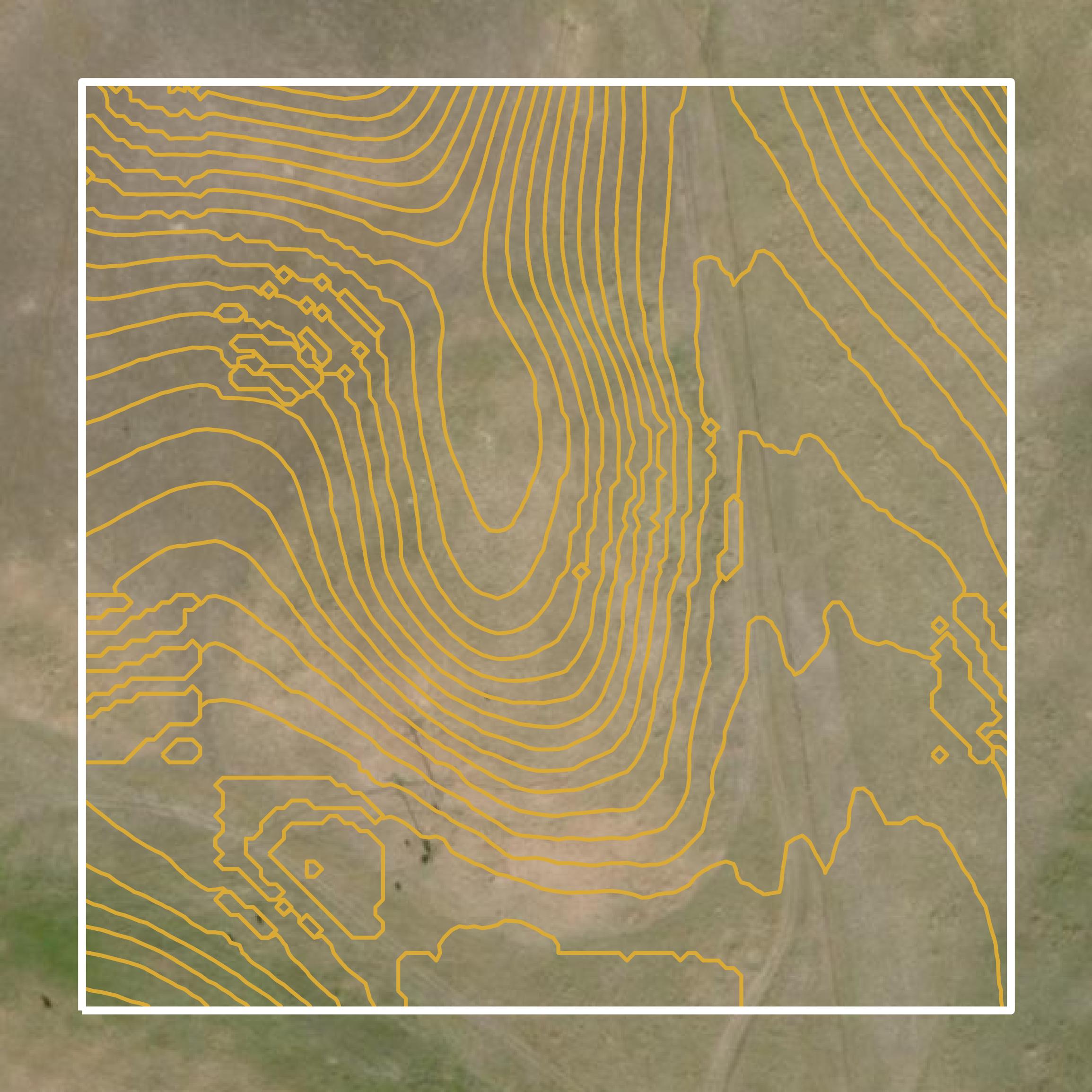 This image shows a contour map in Stanislaus County created using GIS data in Equator.