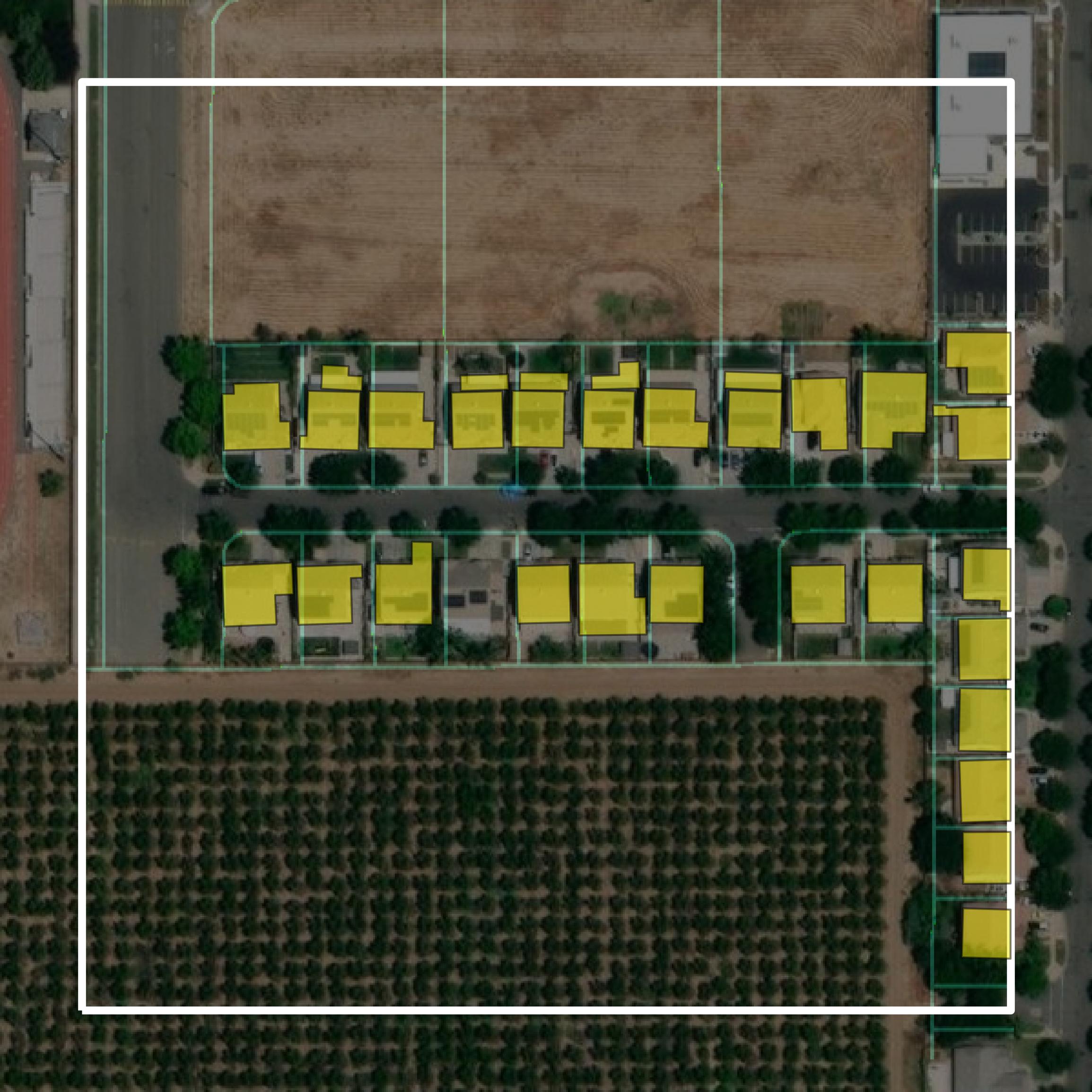 This image shows parcel and building data in Sutter County created using GIS data in Equator.