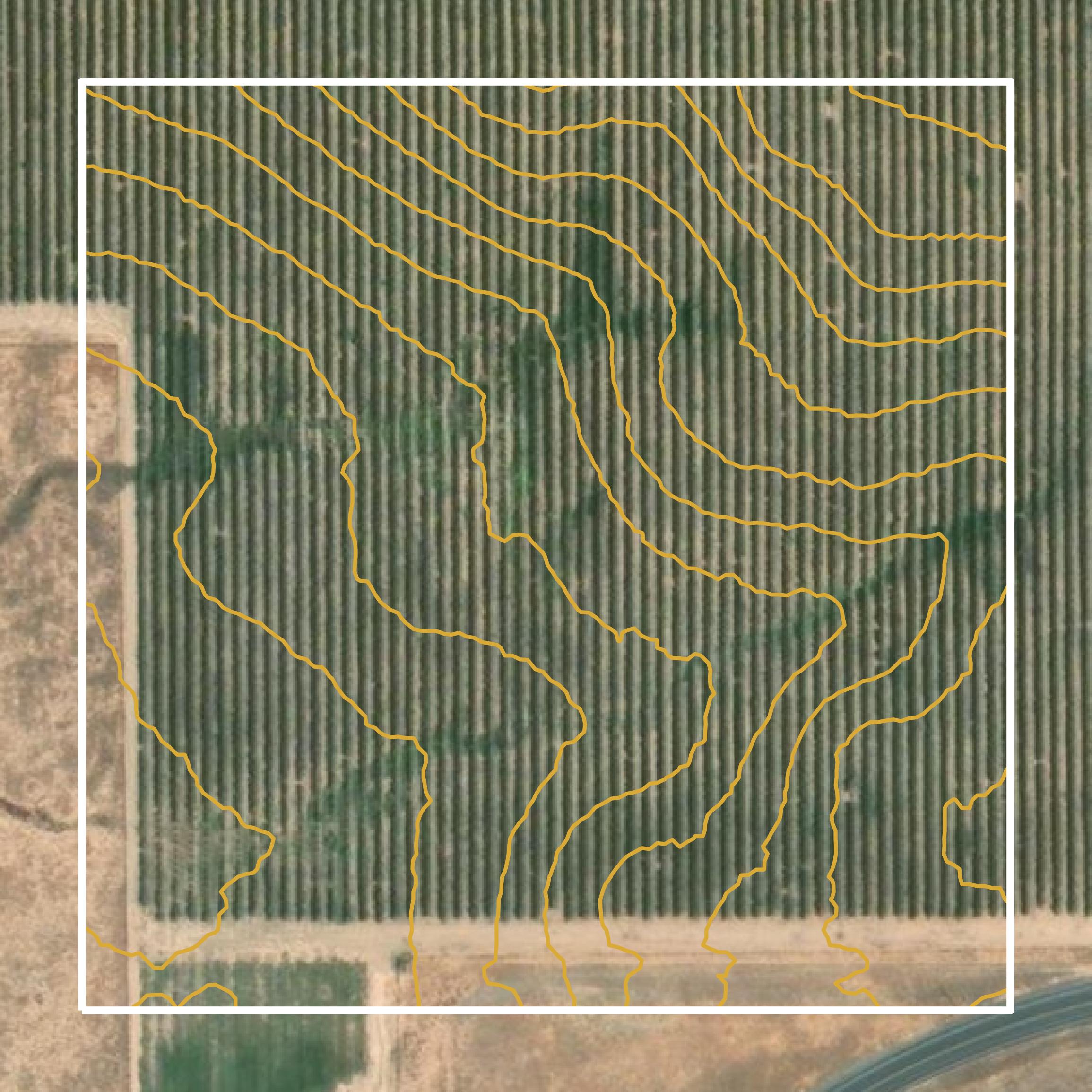 This image shows a contour map in Tehama County created using GIS data in Equator.