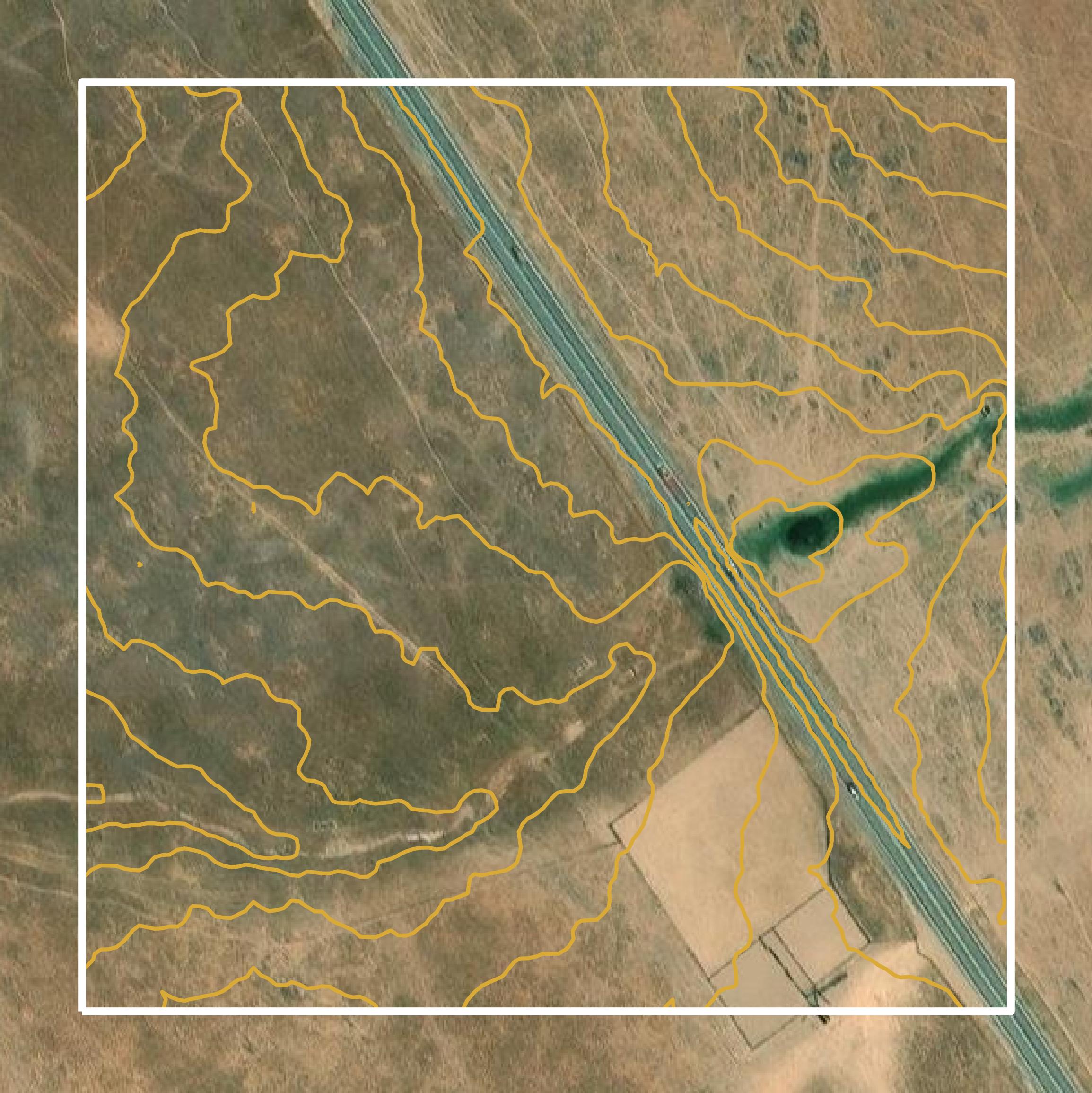 This image shows a contour map in Tuolumne County created using GIS data in Equator.