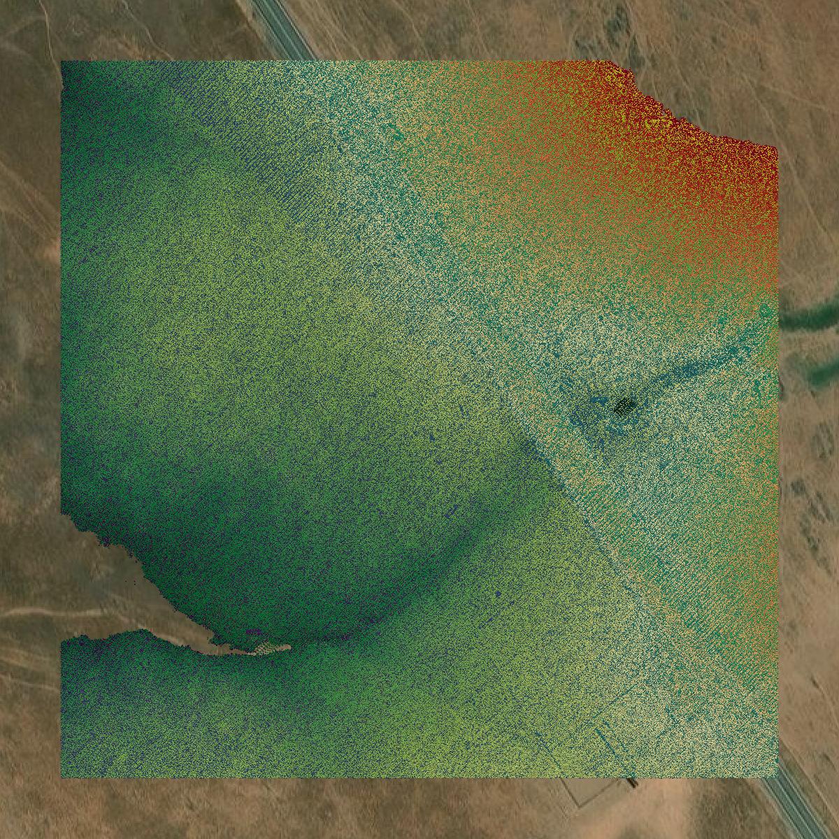 This image shows a LiDAR point cloud in Tuolumne County created using GIS data in Equator.