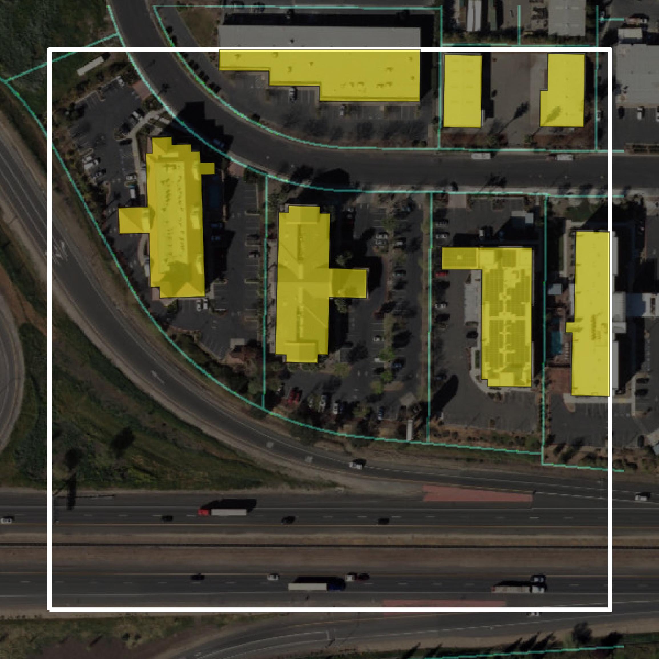 This image shows parcel and building data in Yolo County created using GIS data in Equator.