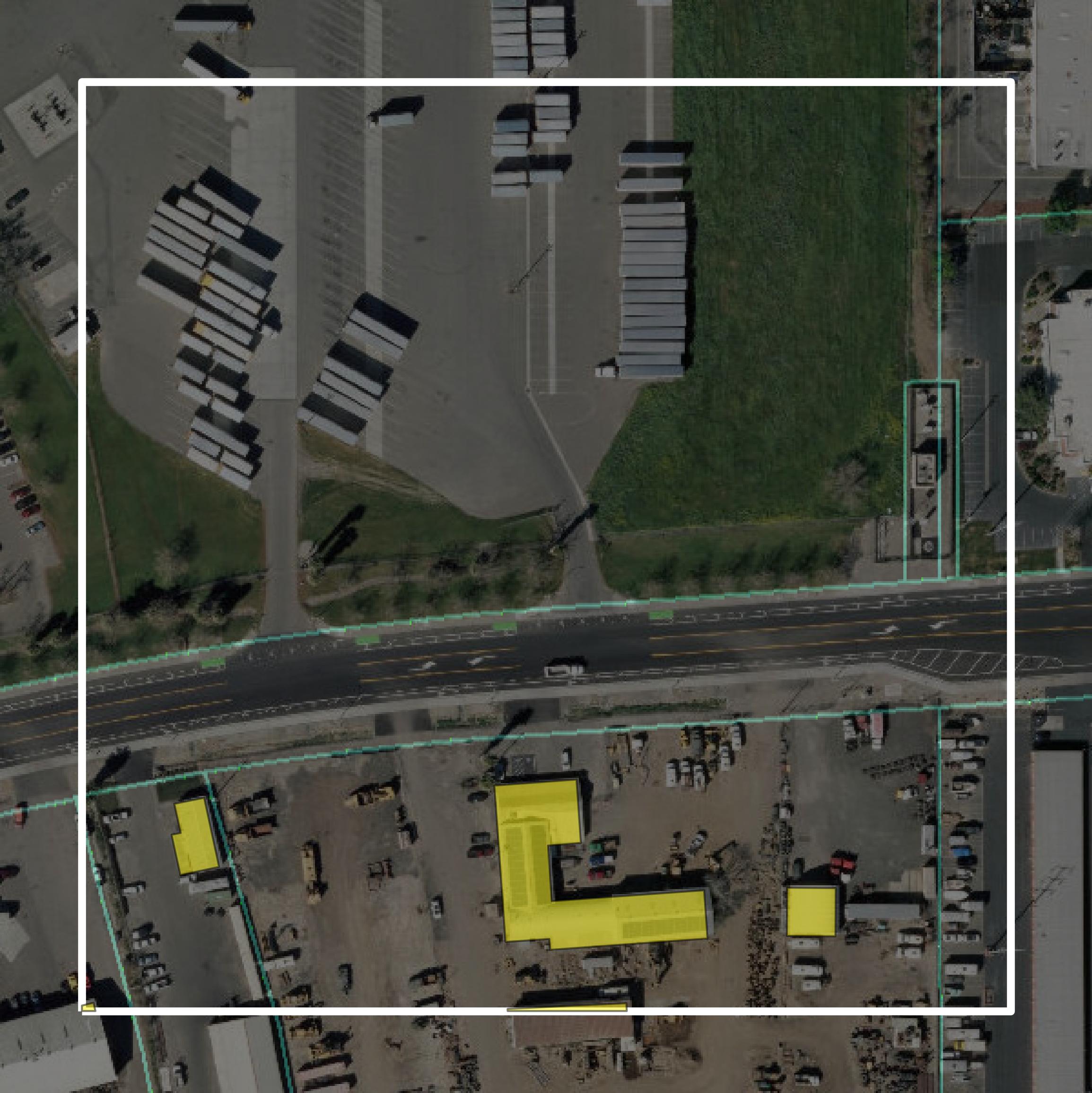 This image shows parcel and building data in Yolo County created using GIS data in Equator.