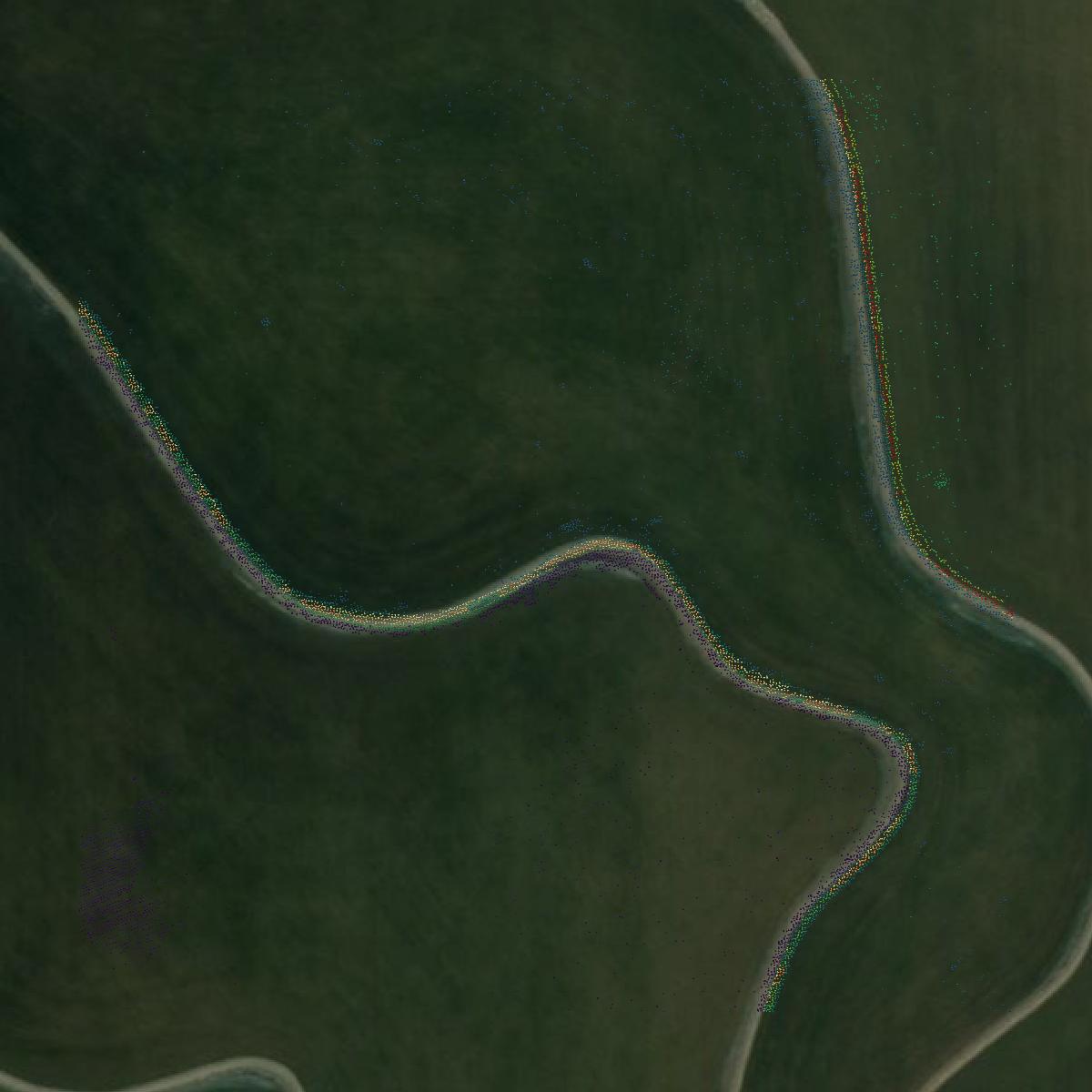 This image shows a LiDAR point cloud in Yuba County created using GIS data in Equator.