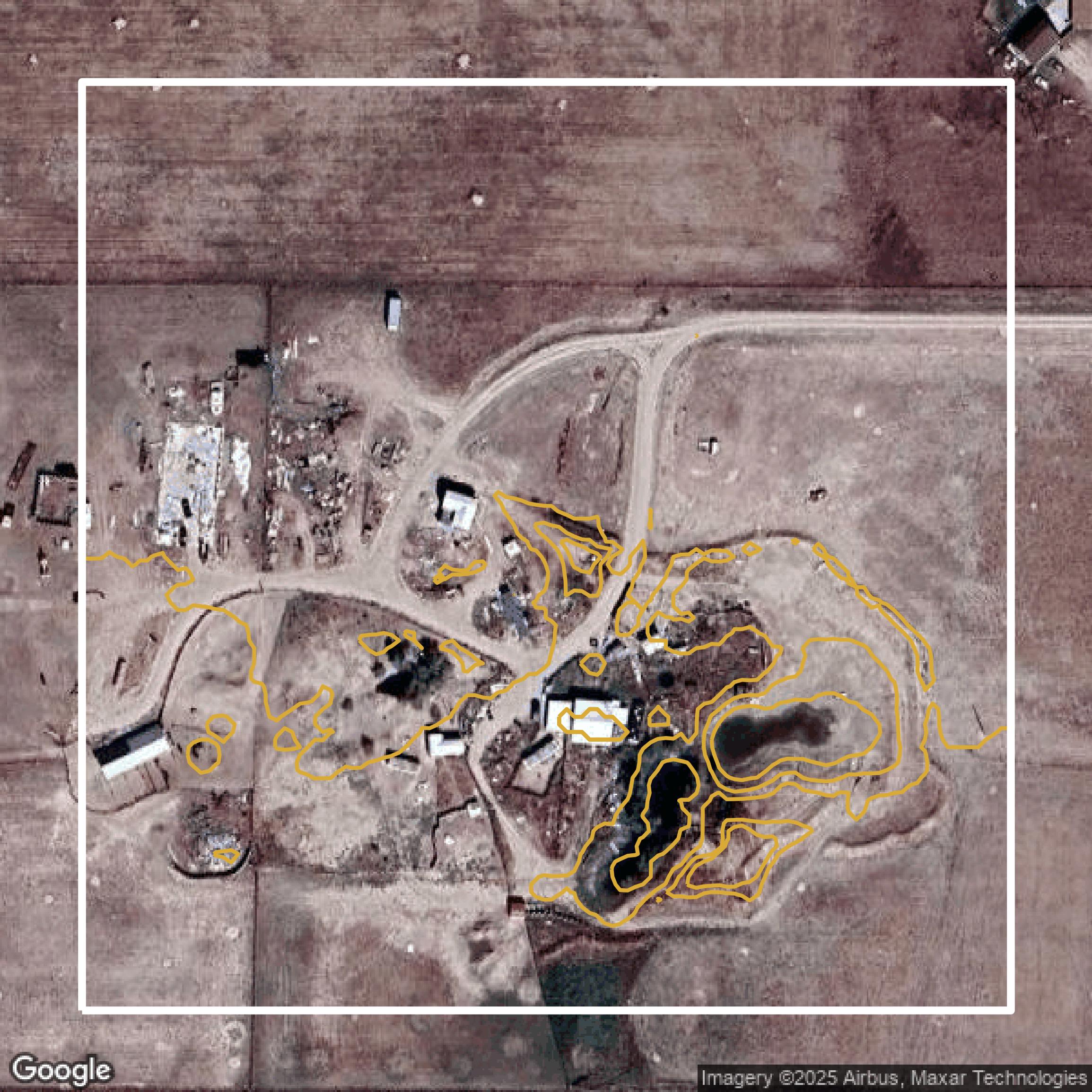 This image shows a contour map in Adams County created using GIS data in Equator.