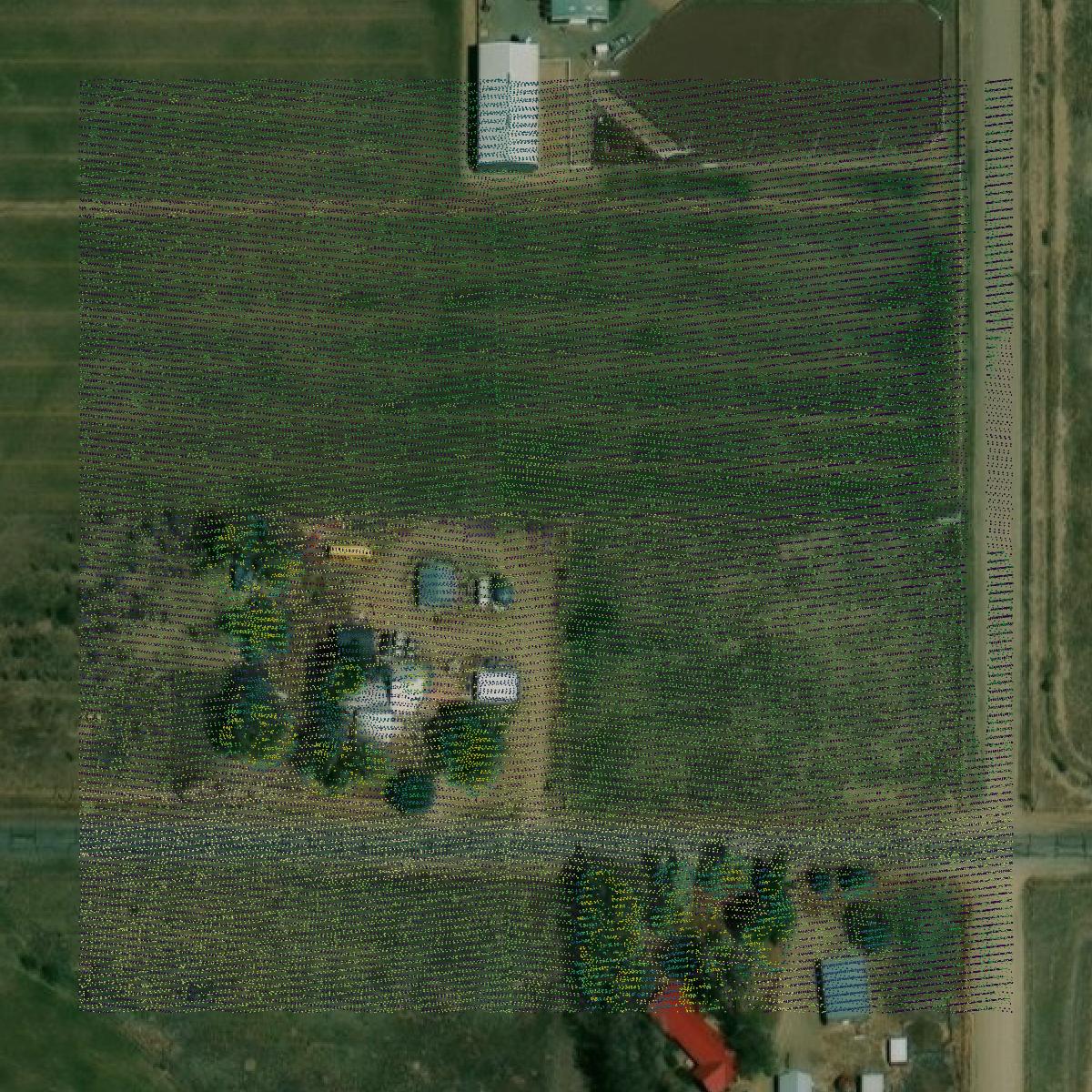 This image shows a LiDAR point cloud in Alamosa County created using GIS data in Equator.