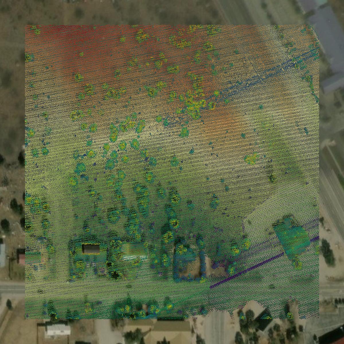 This image shows a LiDAR point cloud in Chaffee County created using GIS data in Equator.
