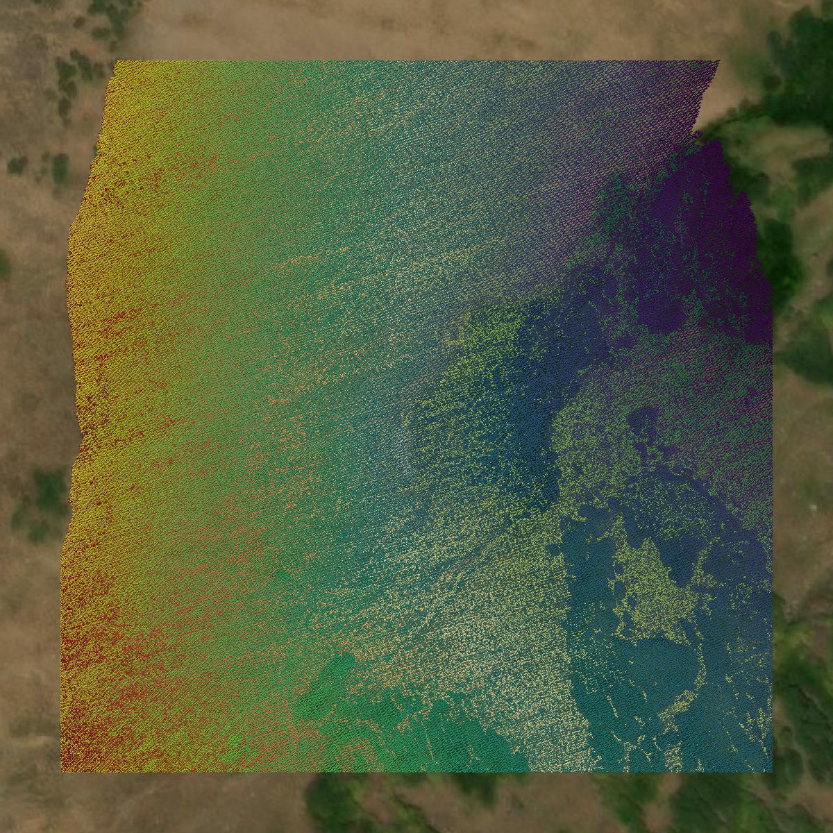 This image shows a LiDAR point cloud in Chaffee County created using GIS data in Equator.
