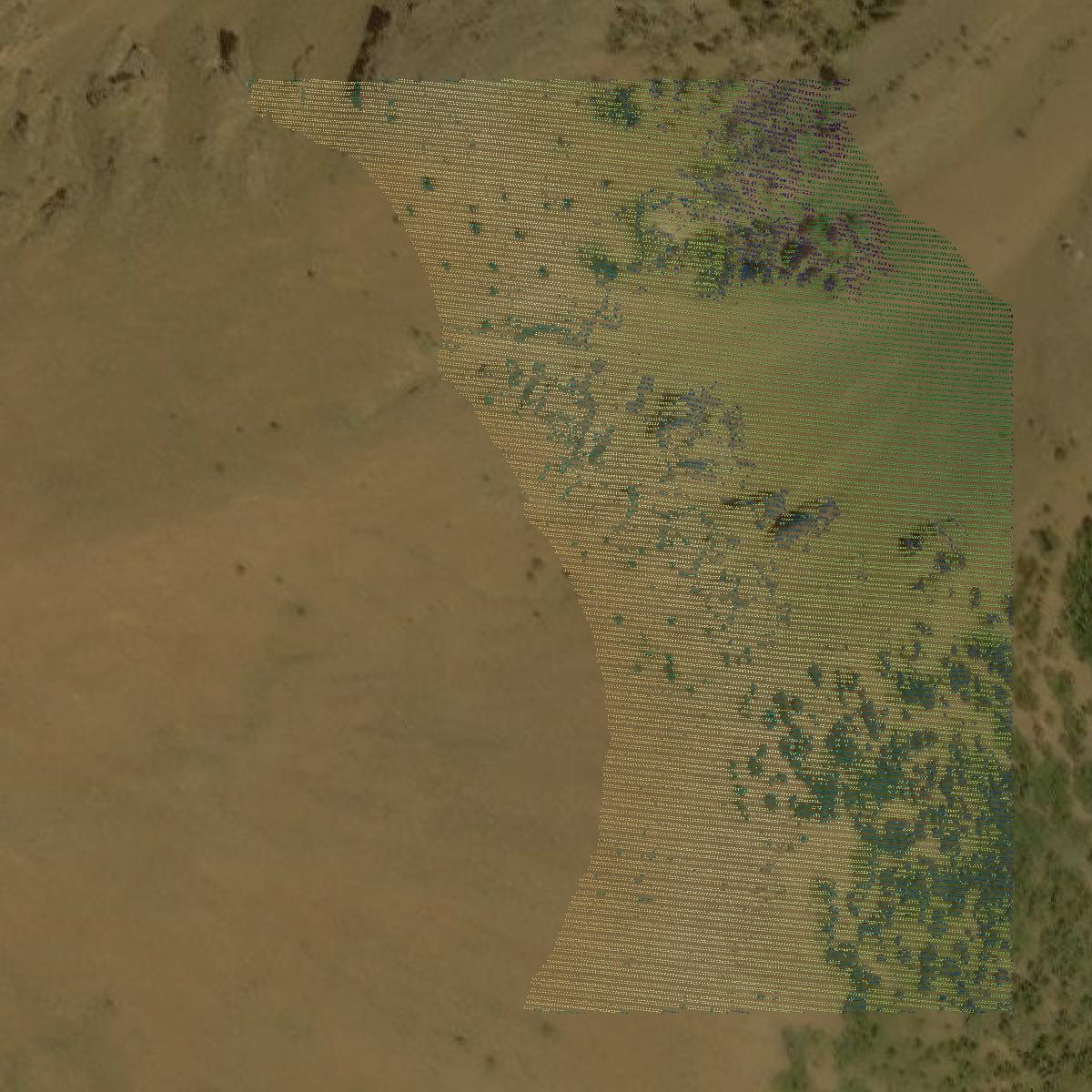 This image shows a LiDAR point cloud in Costilla County created using GIS data in Equator.