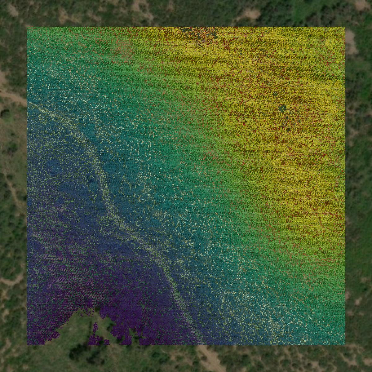 This image shows a LiDAR point cloud in Delta County created using GIS data in Equator.