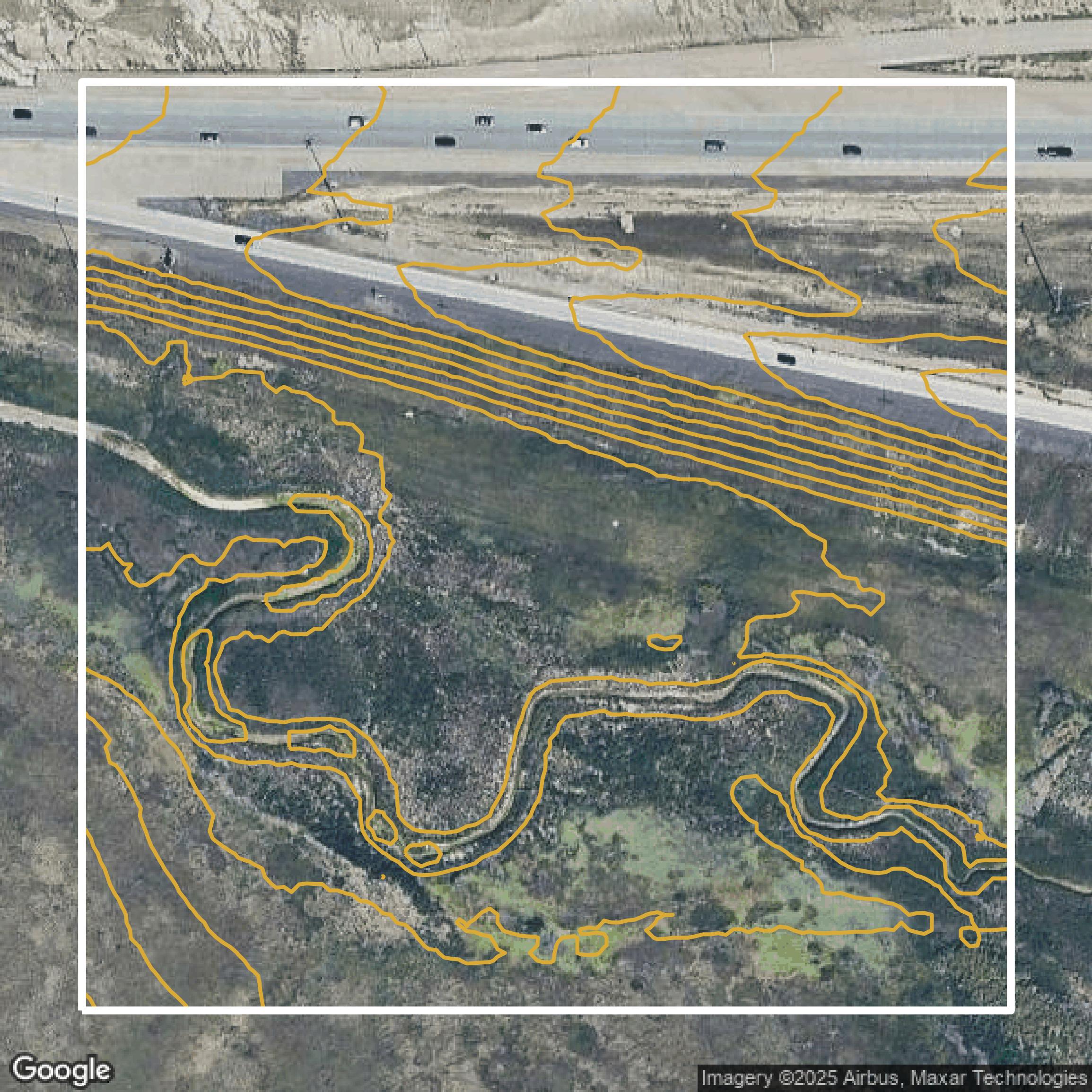 This image shows a contour map in Denver County created using GIS data in Equator.