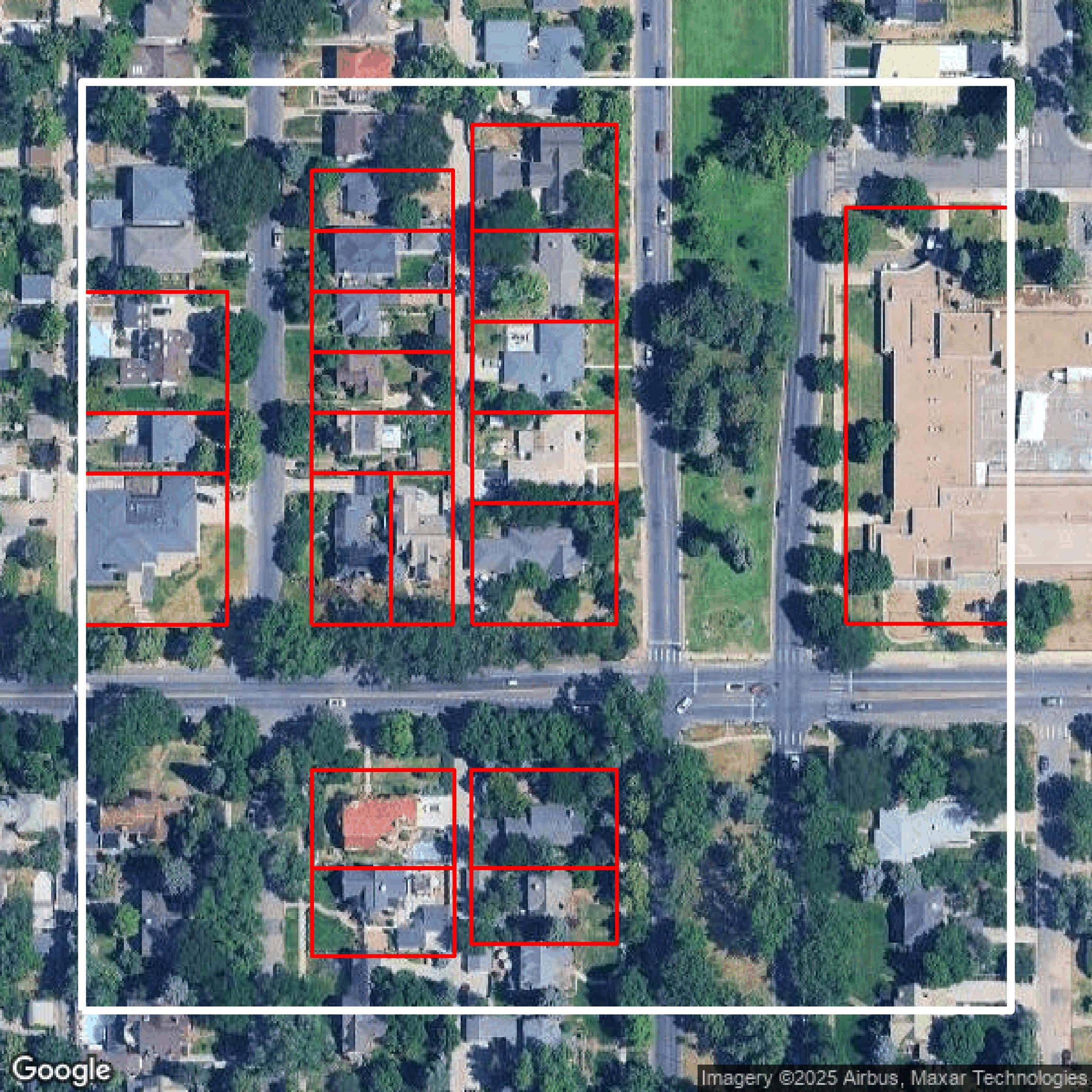 This image shows parcel data in Denver County created using GIS data in Equator.