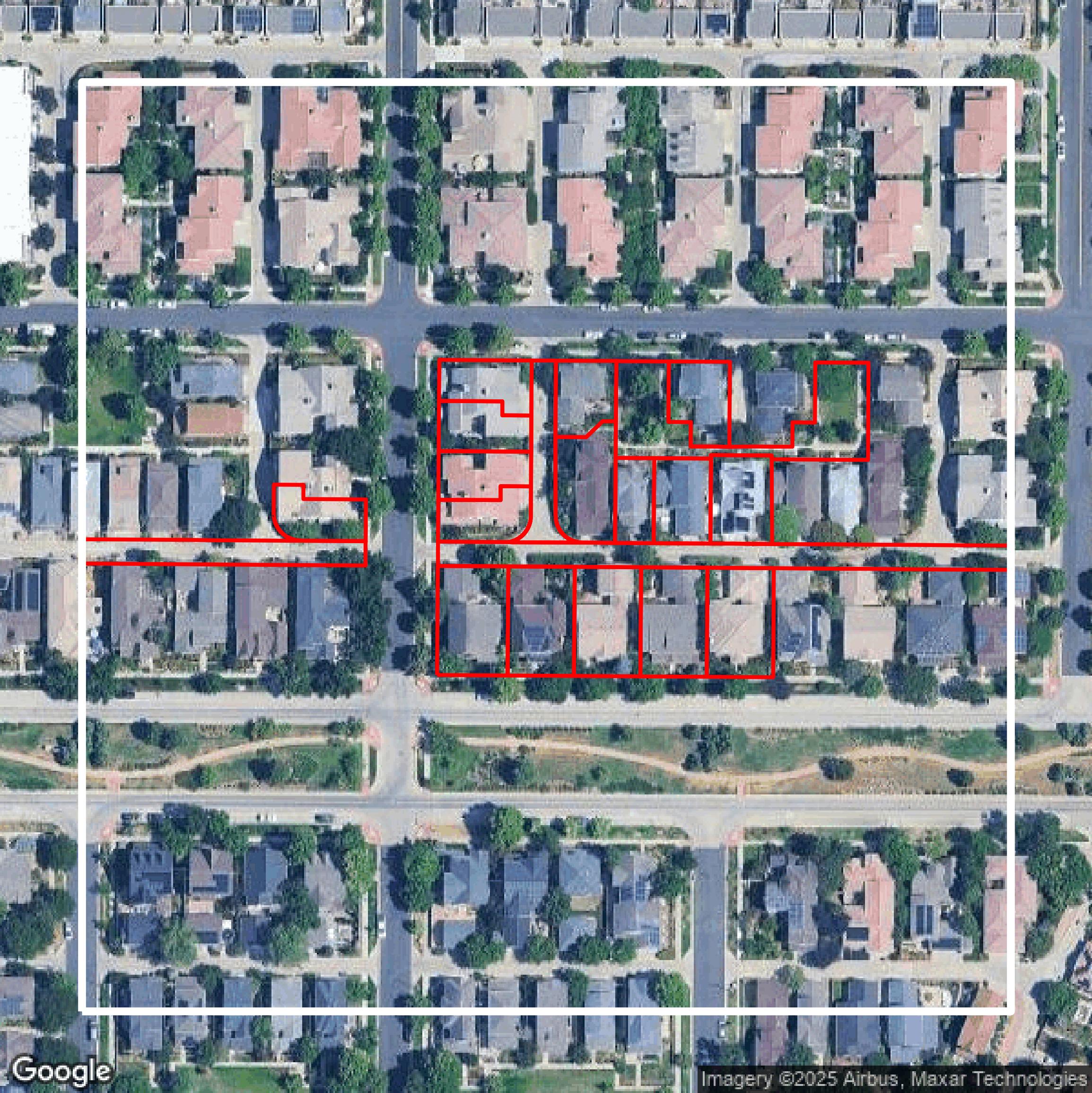 This image shows parcel data in Denver County created using GIS data in Equator.