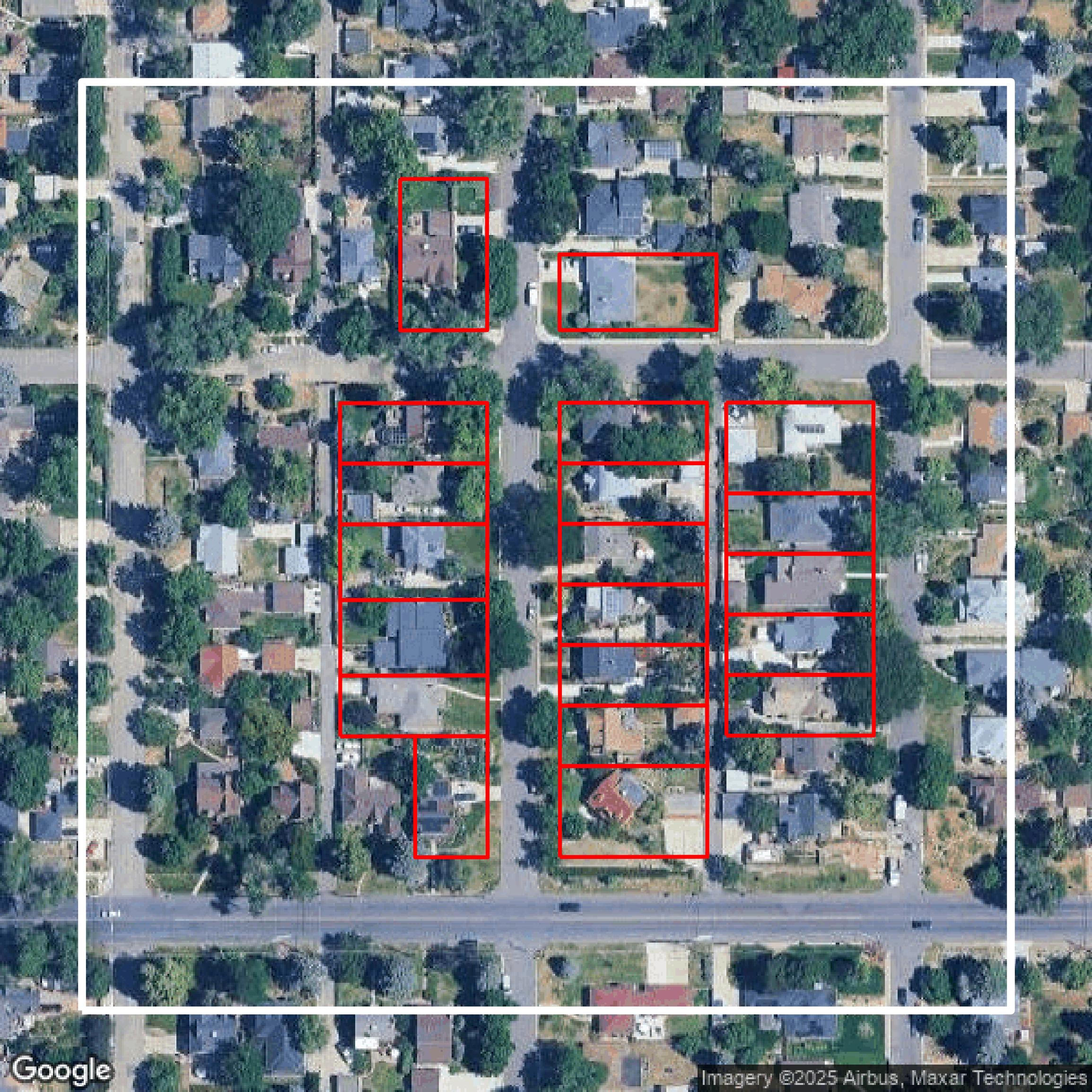 This image shows parcel data in Denver County created using GIS data in Equator.