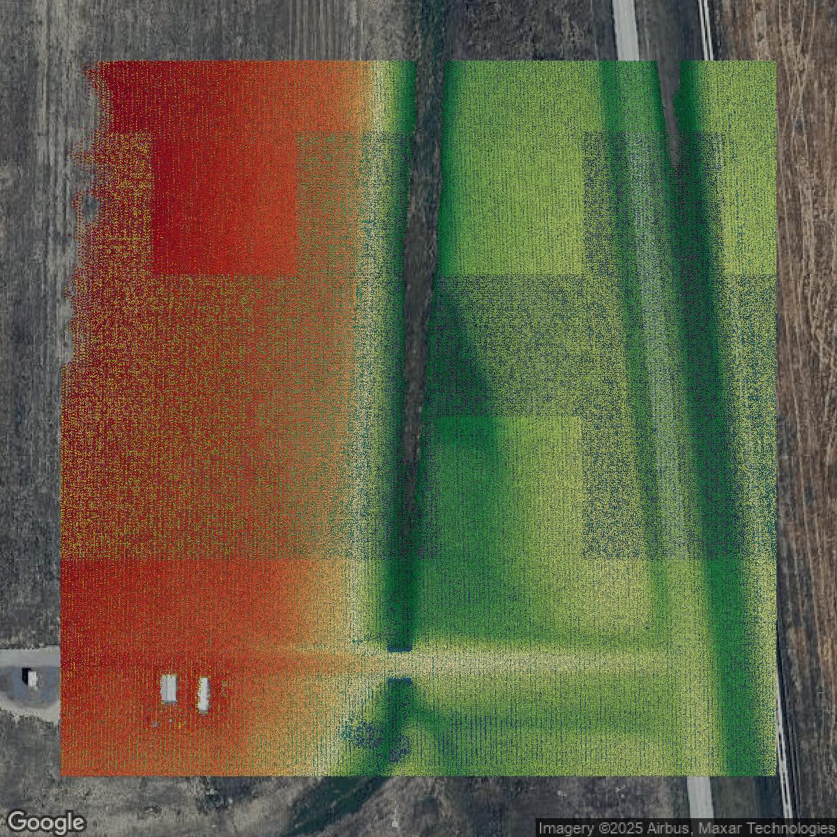 This image shows a LiDAR point cloud in Denver County created using GIS data in Equator.