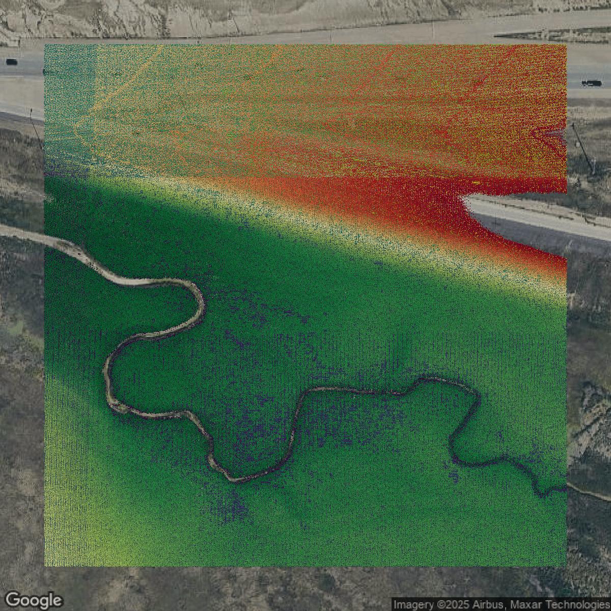 This image shows a LiDAR point cloud in Denver County created using GIS data in Equator.