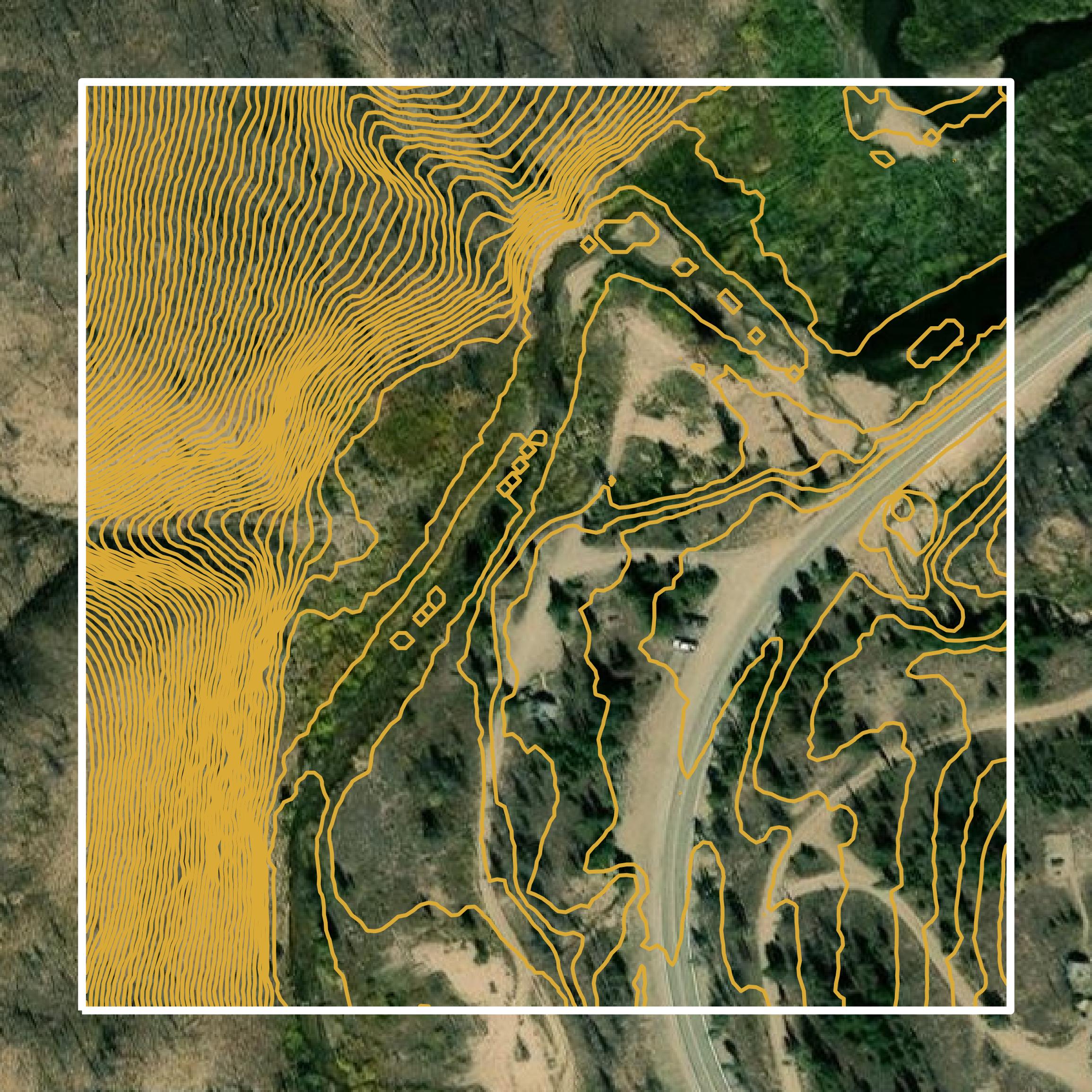 This image shows a contour map in Grand County created using GIS data in Equator.