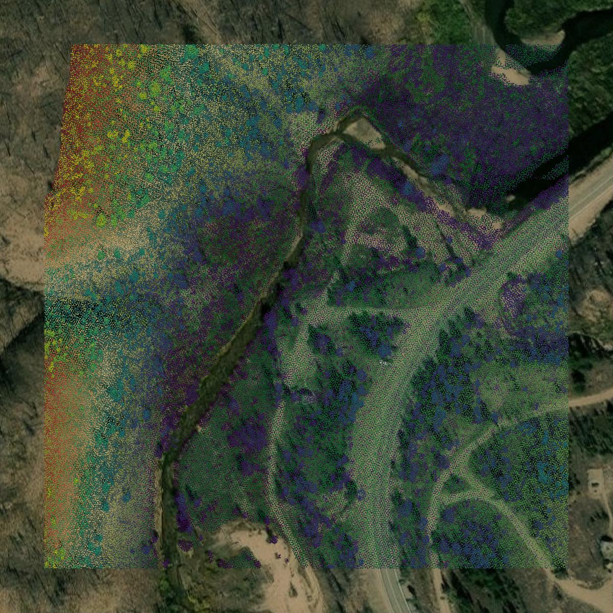 This image shows a LiDAR point cloud in Grand County created using GIS data in Equator.