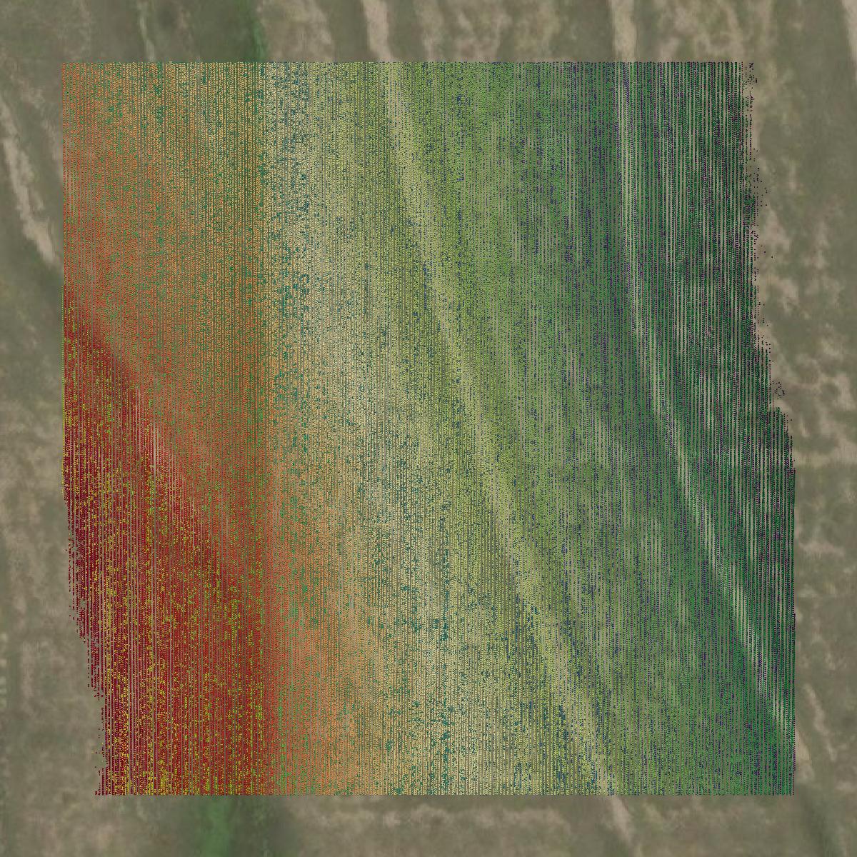This image shows a LiDAR point cloud in Kiowa County created using GIS data in Equator.