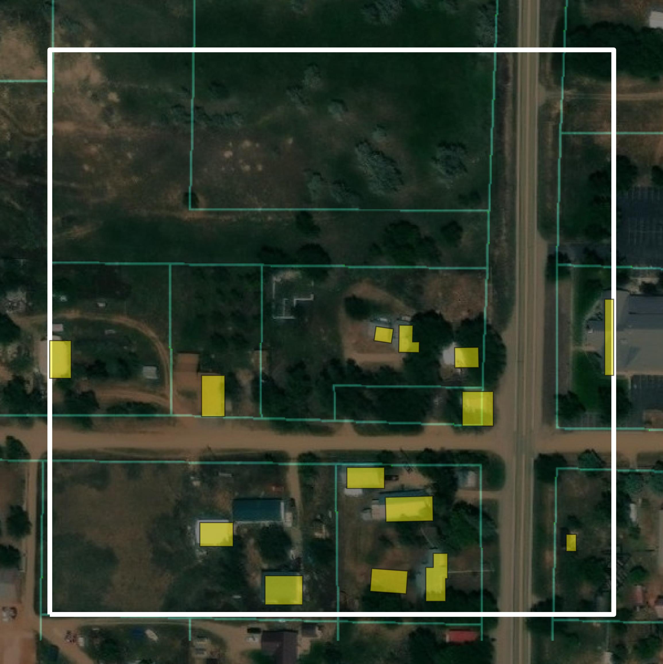 This image shows parcel and building data in La Plata County created using GIS data in Equator.