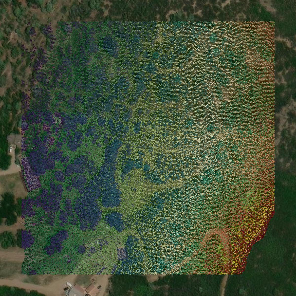 This image shows a LiDAR point cloud in La Plata County created using GIS data in Equator.