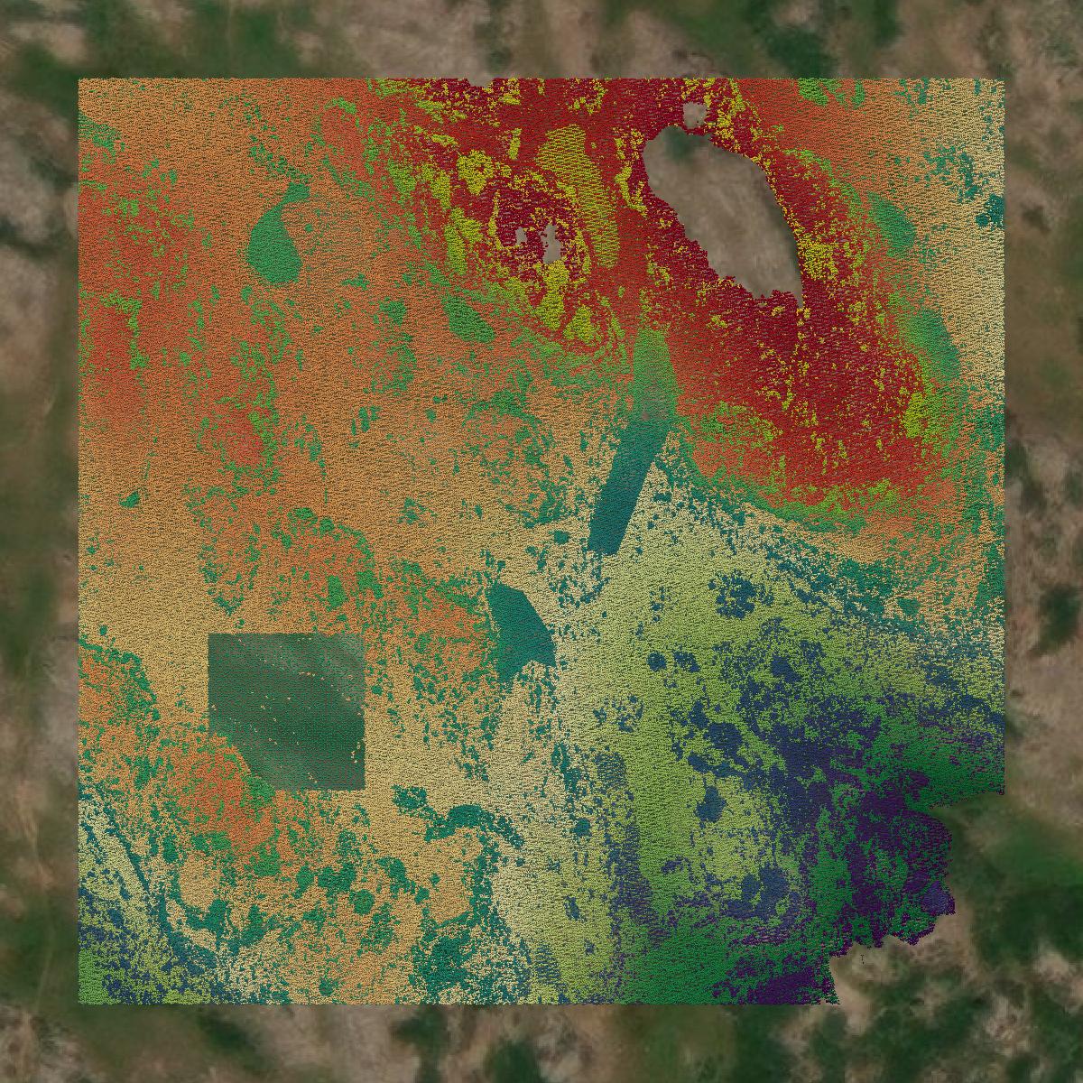 This image shows a LiDAR point cloud in La Plata County created using GIS data in Equator.