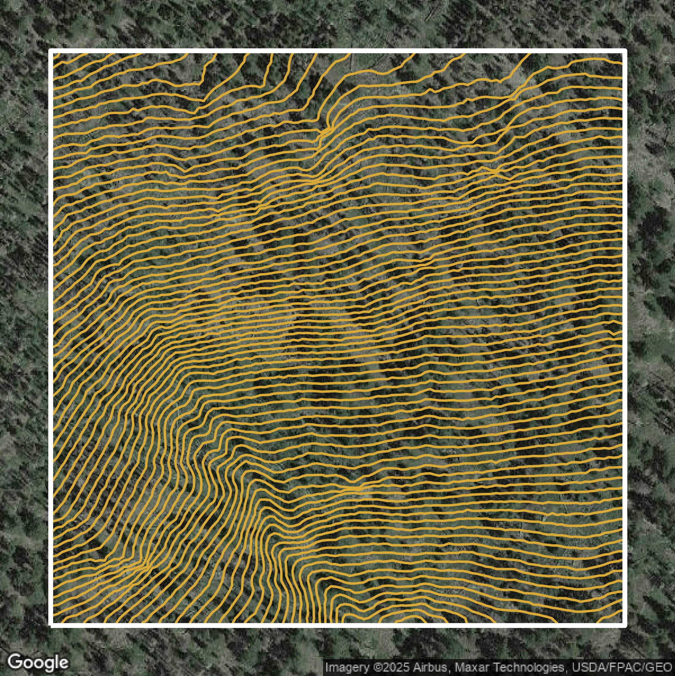 This image shows a contour map in Larimer County created using GIS data in Equator.