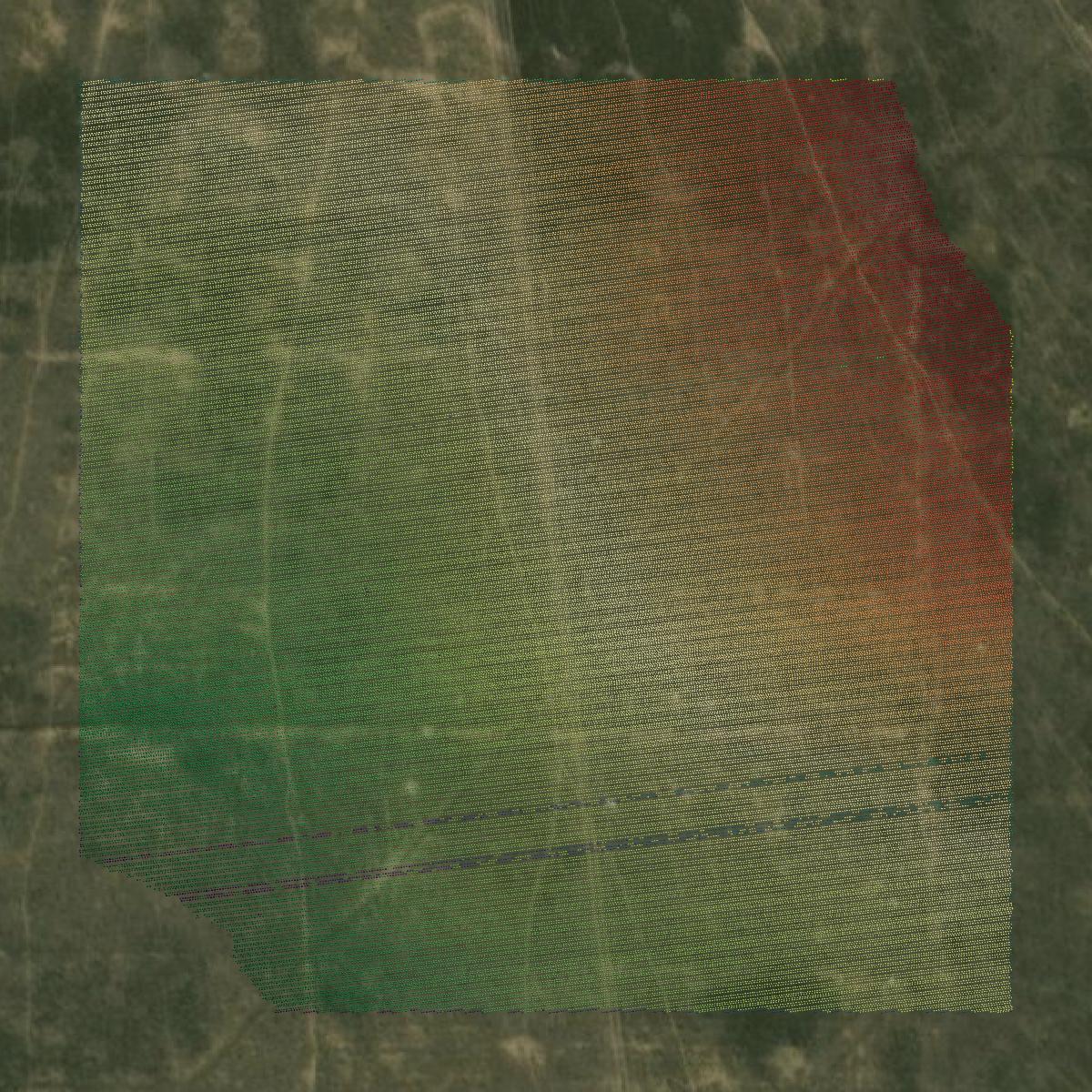 This image shows a LiDAR point cloud in Logan County created using GIS data in Equator.