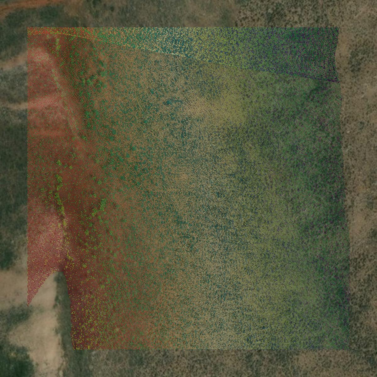 This image shows a LiDAR point cloud in Moffat County created using GIS data in Equator.