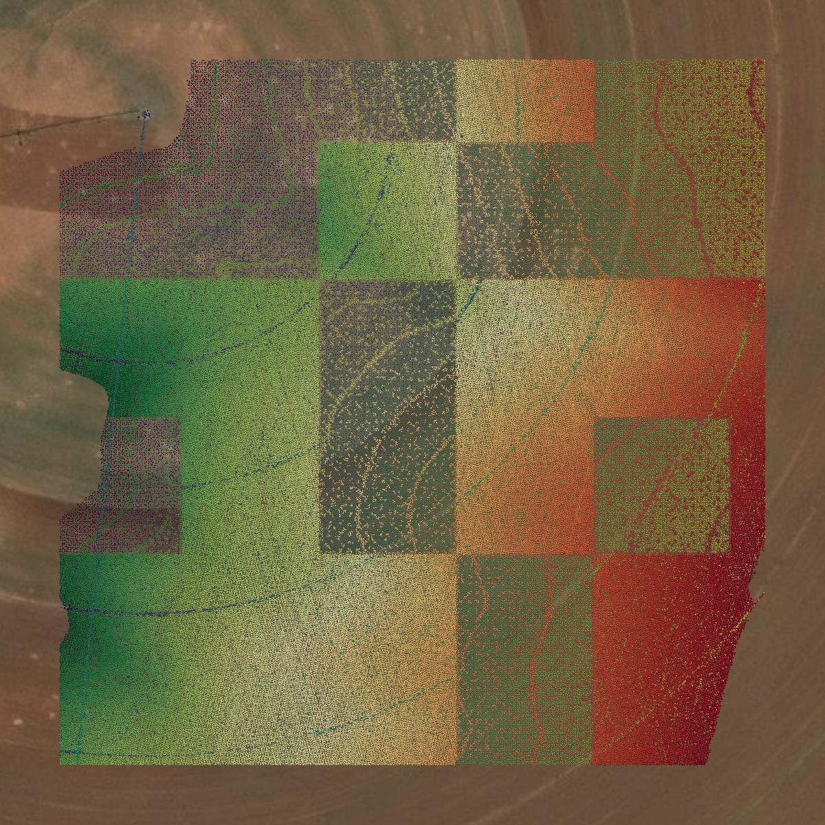 This image shows a LiDAR point cloud in Montezuma County created using GIS data in Equator.