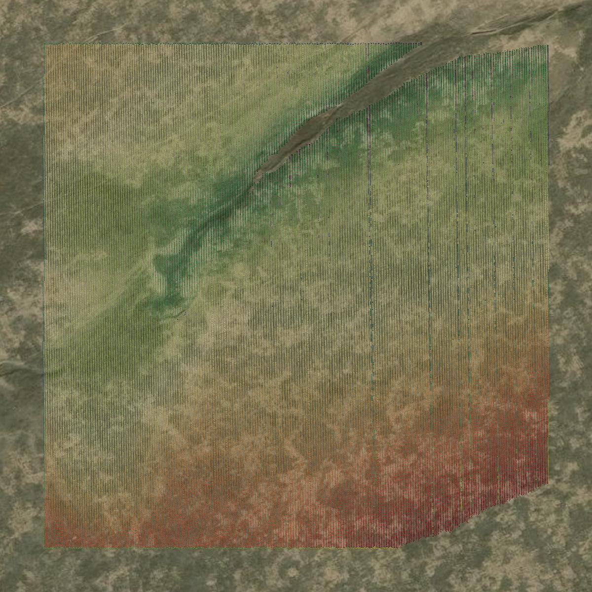 This image shows a LiDAR point cloud in Prowers County created using GIS data in Equator.