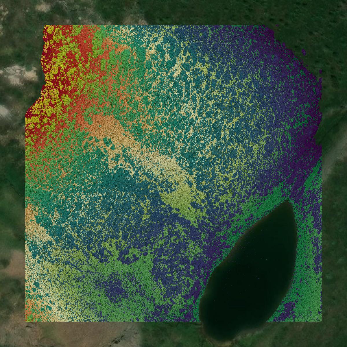 This image shows a LiDAR point cloud in San Juan County created using GIS data in Equator.