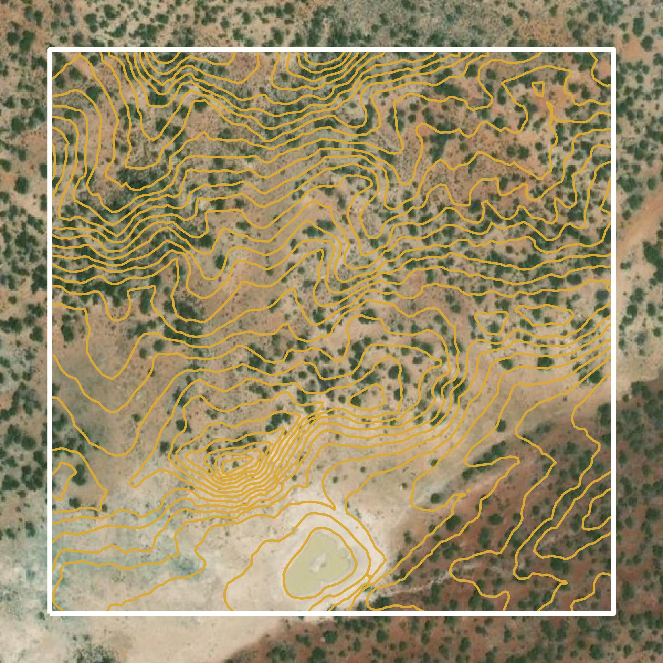 This image shows a contour map in San Miguel County created using GIS data in Equator.