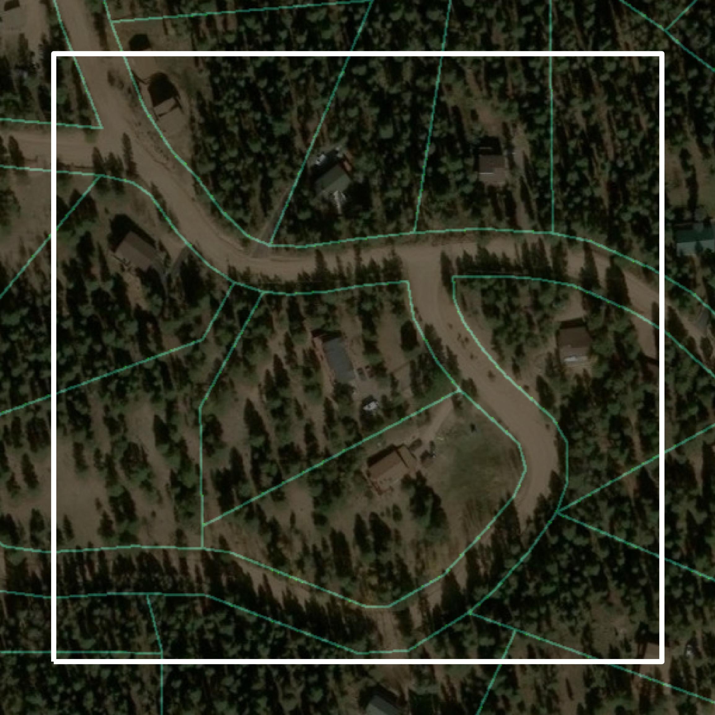 This image shows parcel and building data in Teller County created using GIS data in Equator.