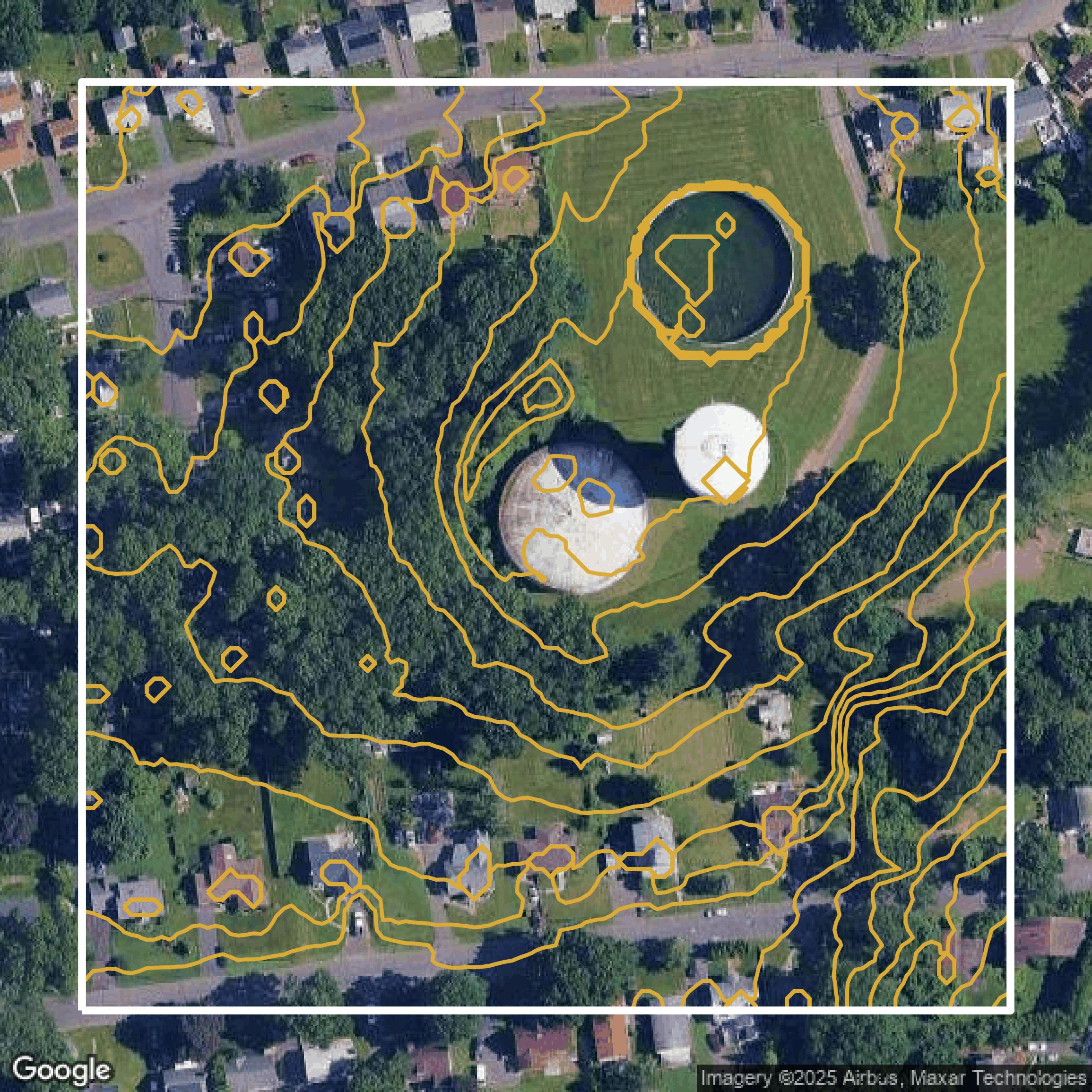 This image shows a contour map in Capitol Planning Region created using GIS data in Equator.