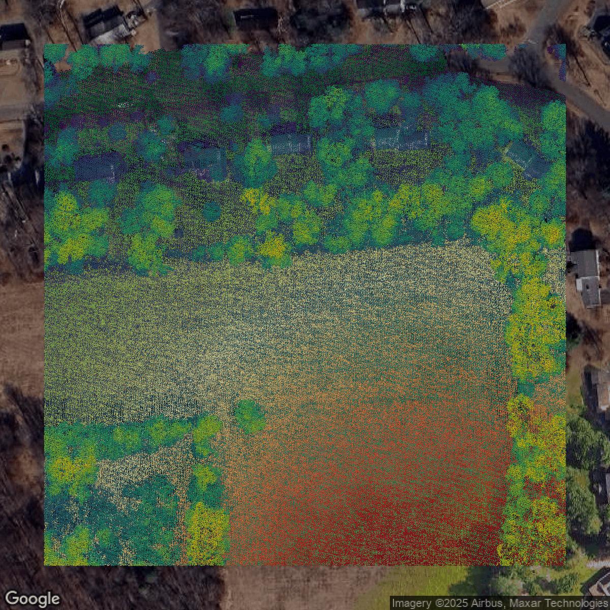 This image shows a LiDAR point cloud in Capitol Planning Region created using GIS data in Equator.
