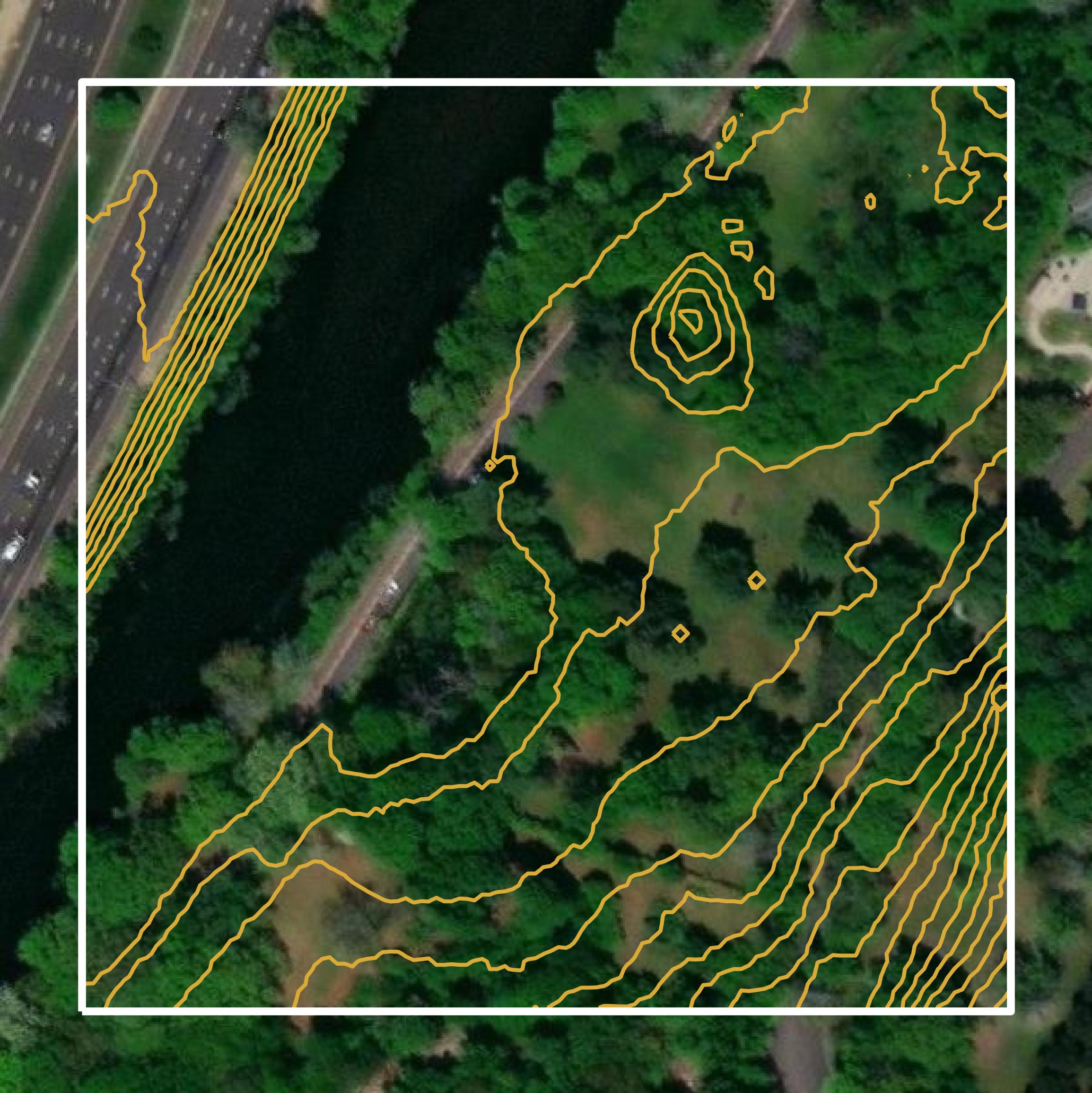 This image shows a contour map in Greater Bridgeport Planning Region created using GIS data in Equator.