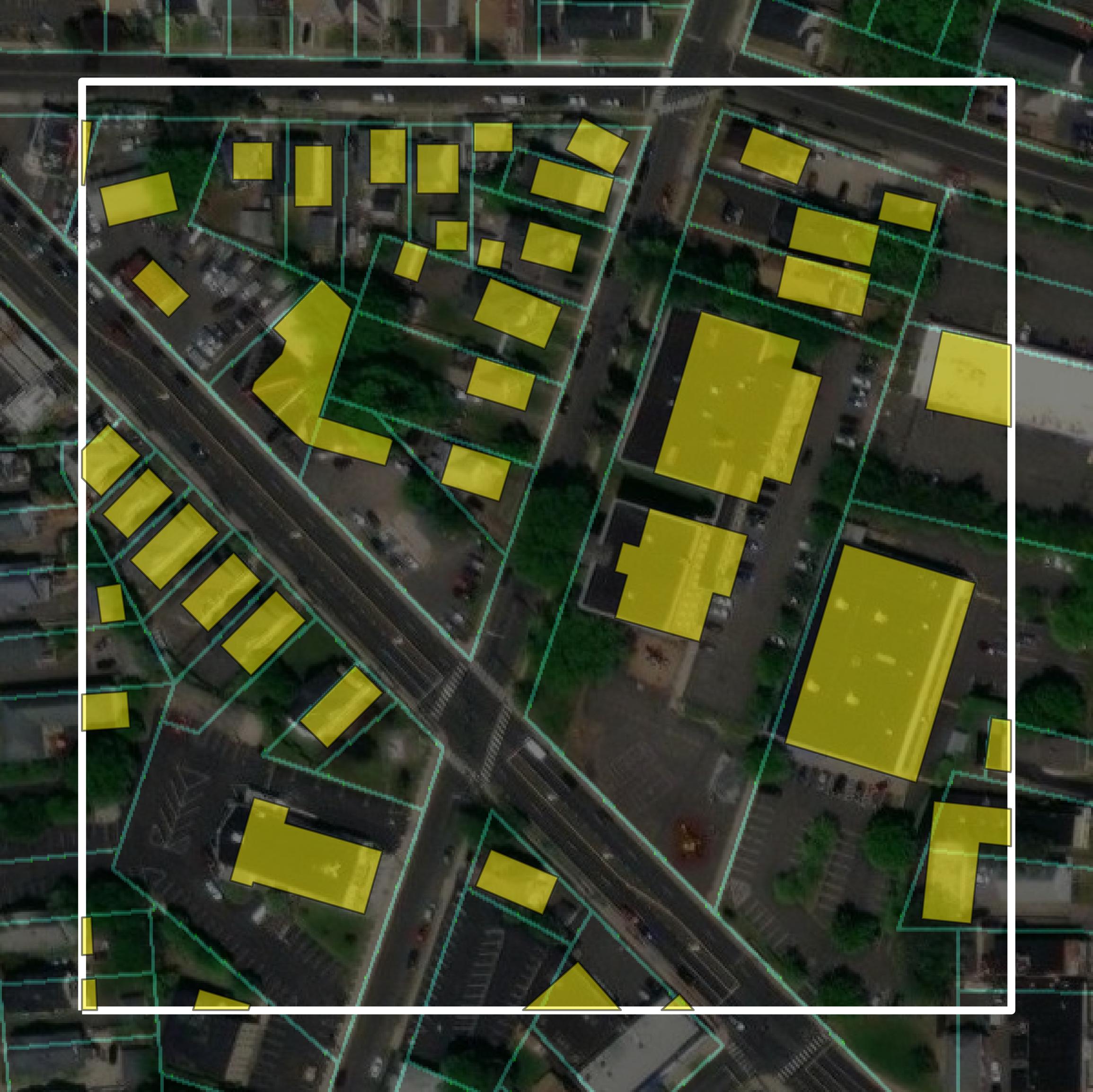 This image shows parcel and building data in Greater Bridgeport Planning Region created using GIS data in Equator.