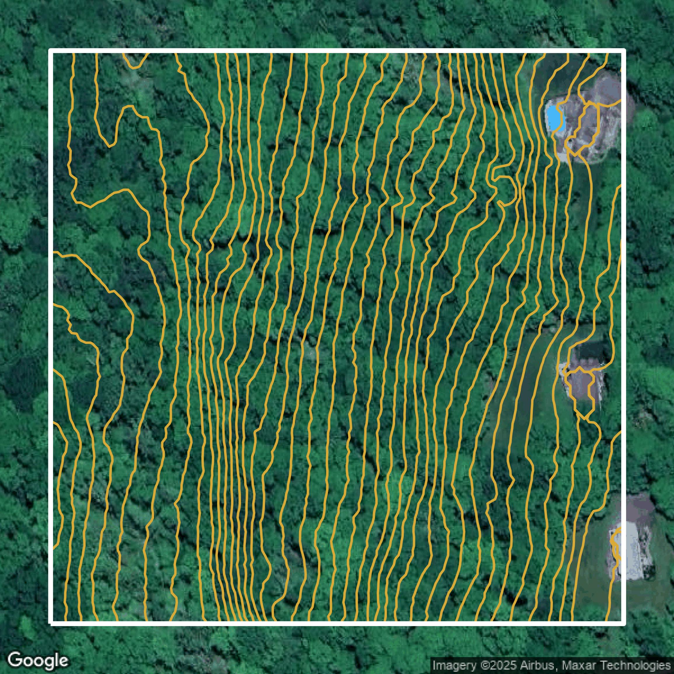 This image shows a contour map in Naugatuck Valley Planning Region created using GIS data in Equator.